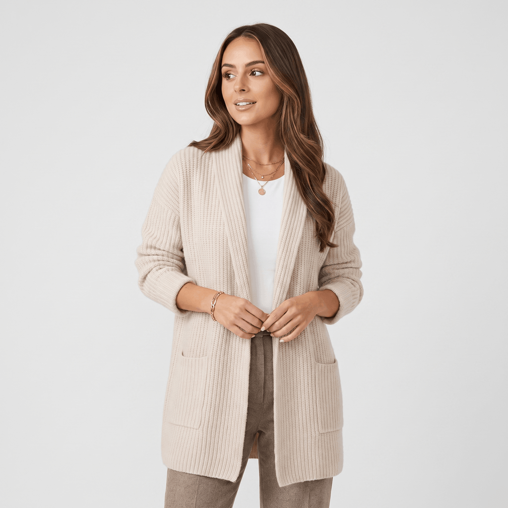 Valeria Wool-Blend Longline Cardigan – Open-Front Oversized Patch-Pocket Knitwear
