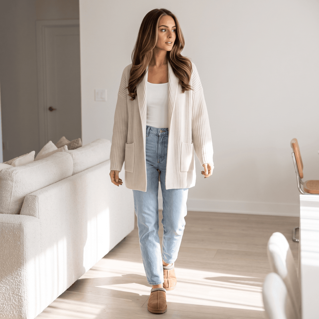 Valeria Wool-Blend Longline Cardigan – Open-Front Oversized Patch-Pocket Knitwear