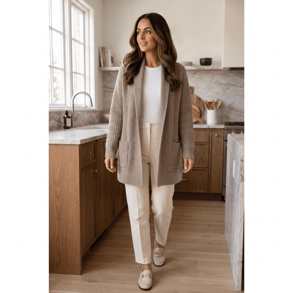 Valeria Wool-Blend Longline Cardigan – Open-Front Oversized Patch-Pocket Knitwear