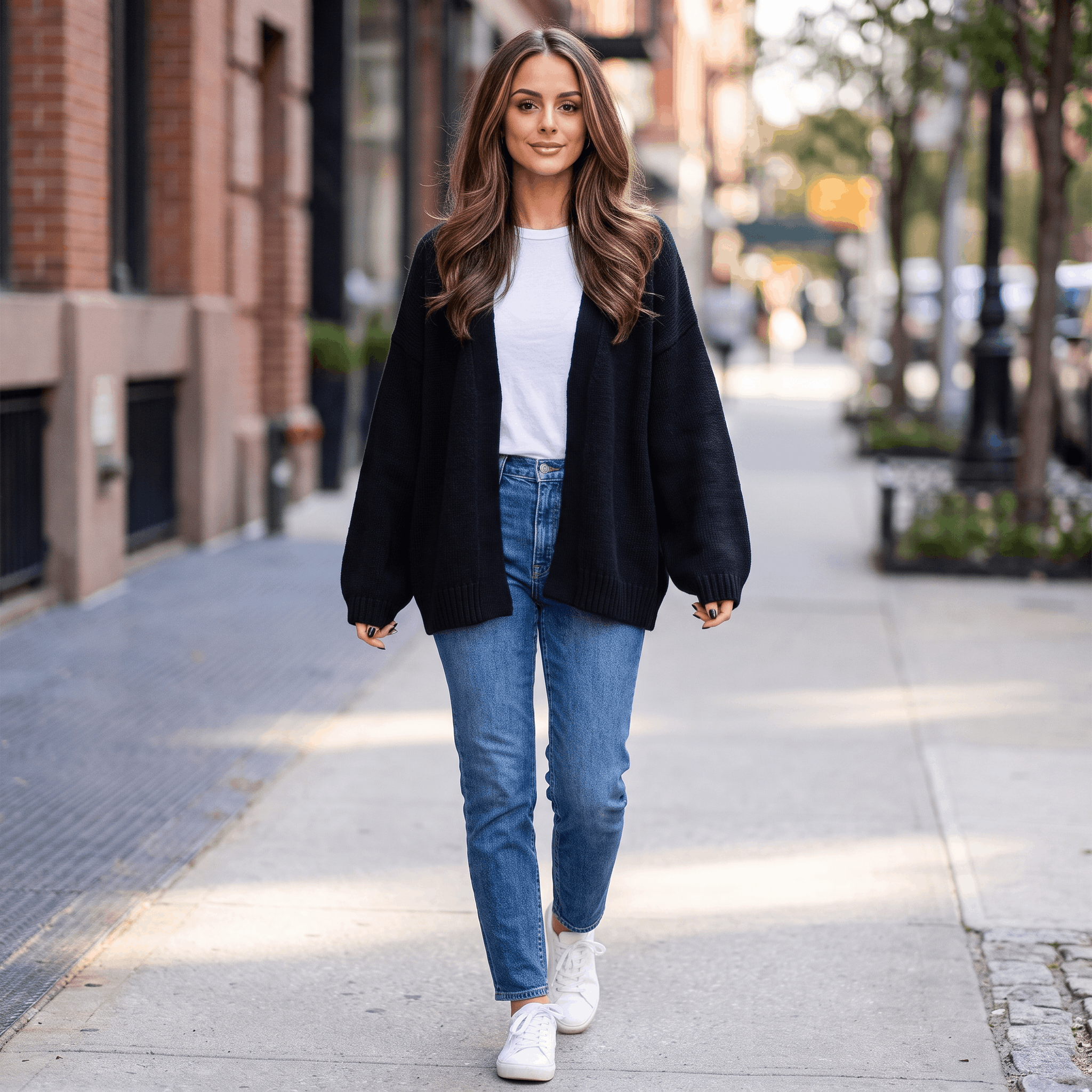 Anna Chunky Knit Cardigan – Open-Front Dropped-Shoulder Relaxed-Fit Knitwear