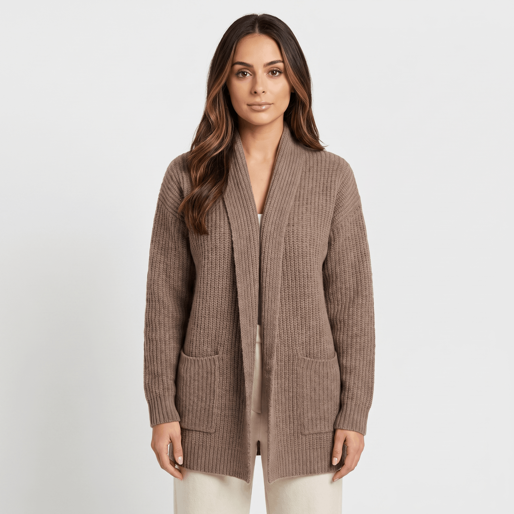 Valeria Wool-Blend Longline Cardigan – Open-Front Oversized Patch-Pocket Knitwear