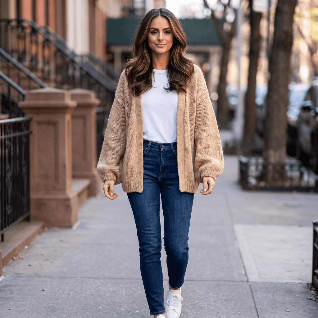 Anna Chunky Knit Cardigan – Open-Front Dropped-Shoulder Relaxed-Fit Knitwear