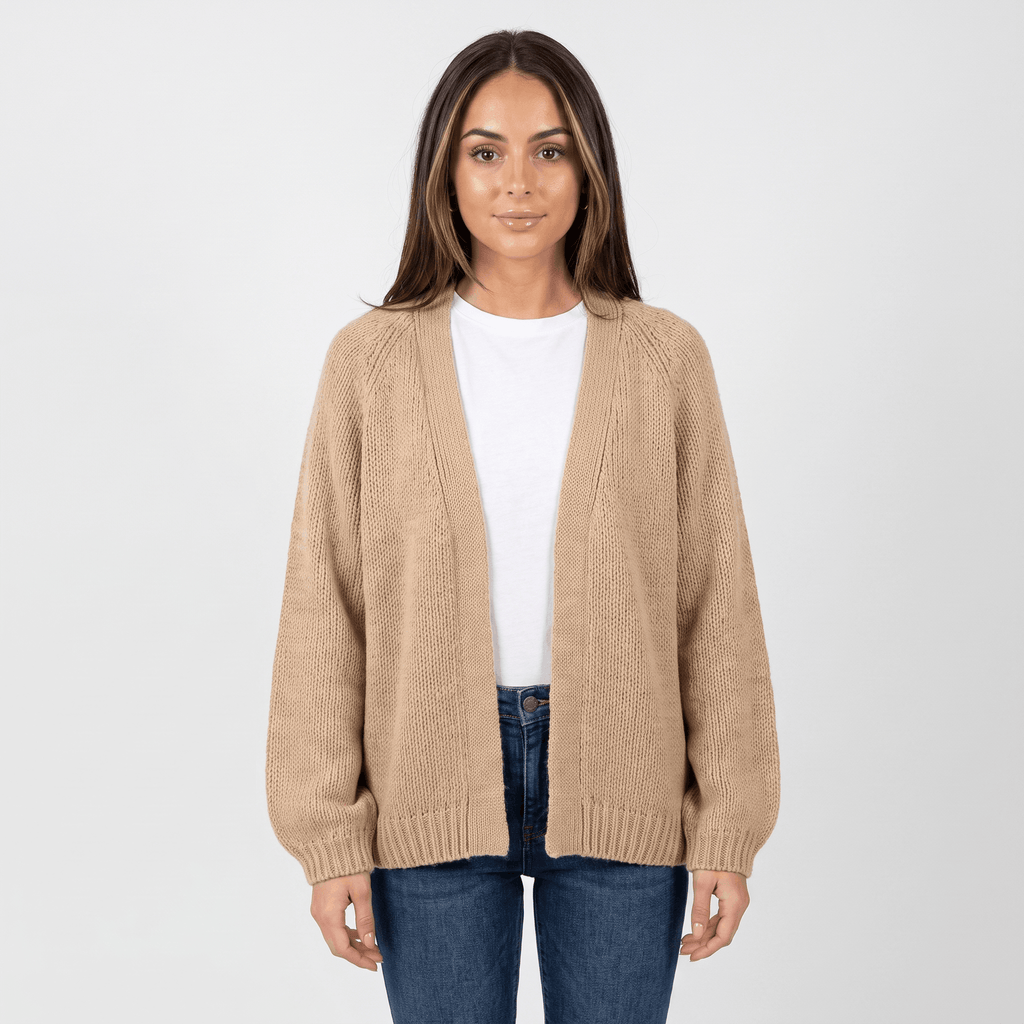 Anna Chunky Knit Cardigan – Open-Front Dropped-Shoulder Relaxed-Fit Knitwear