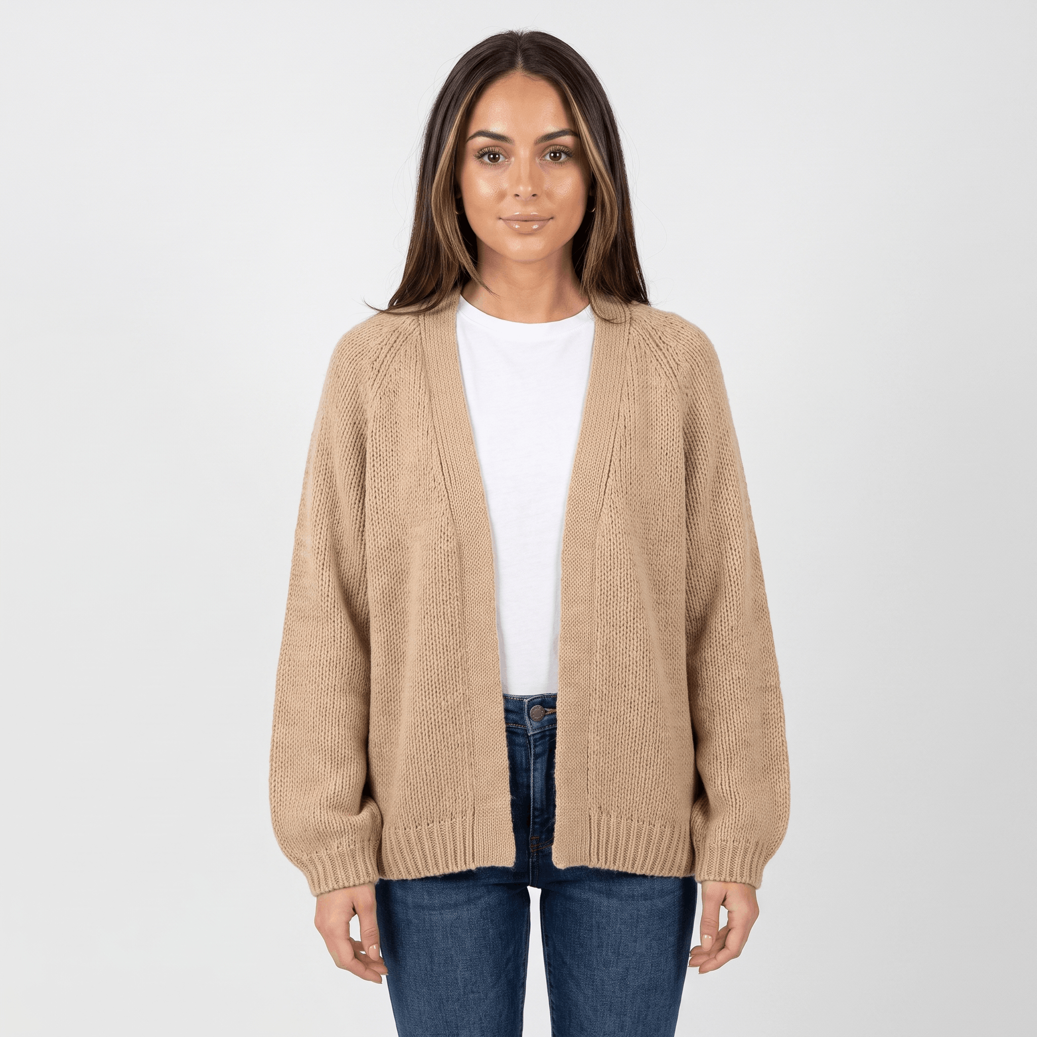 Anna Chunky Knit Cardigan – Open-Front Dropped-Shoulder Relaxed-Fit Knitwear