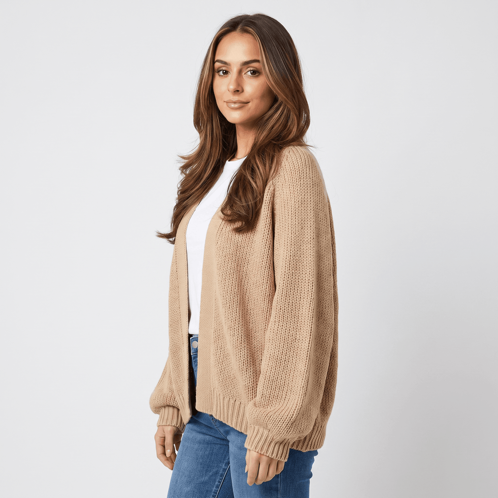 Anna Chunky Knit Cardigan – Open-Front Dropped-Shoulder Relaxed-Fit Knitwear