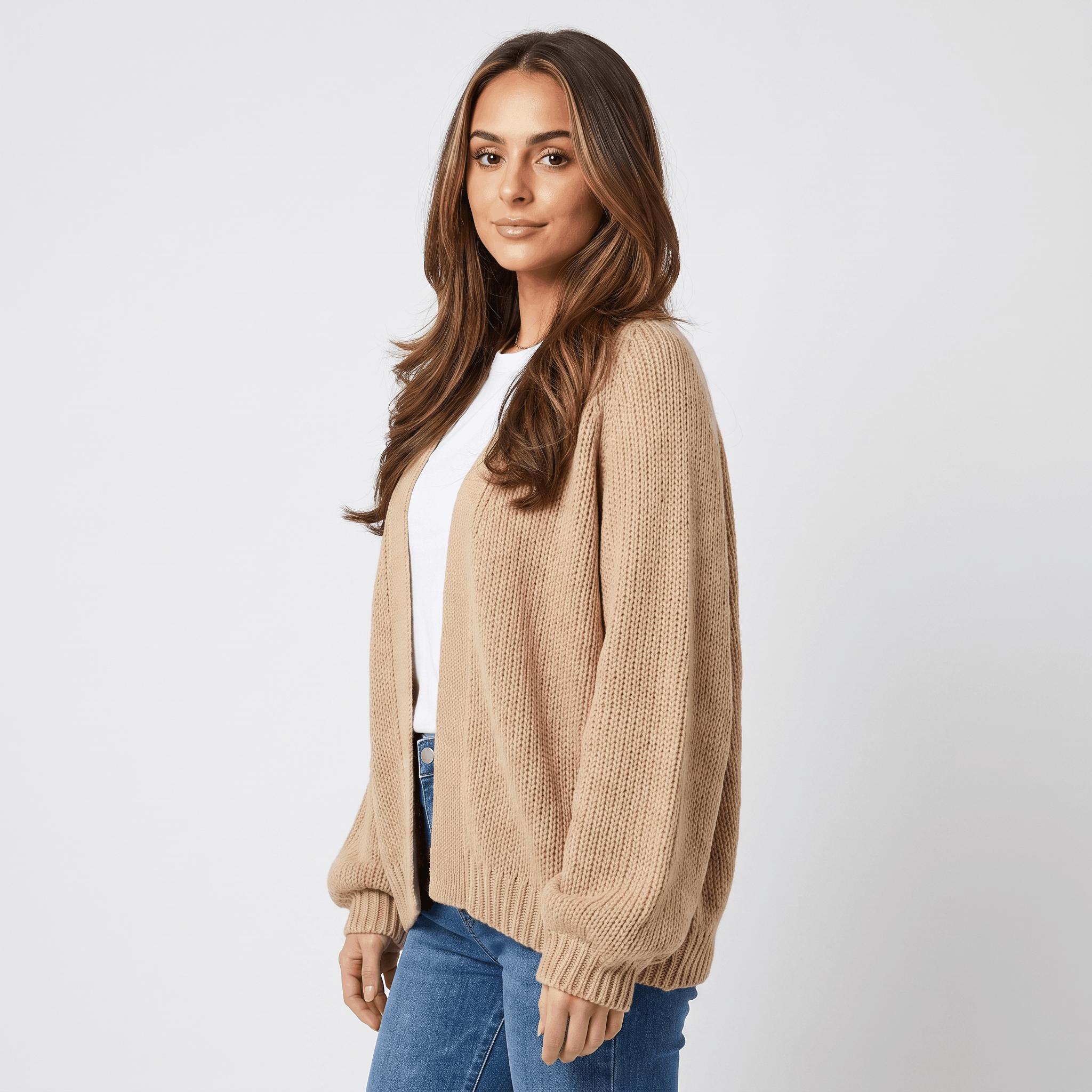 Anna Chunky Knit Cardigan – Open-Front Dropped-Shoulder Relaxed-Fit Knitwear