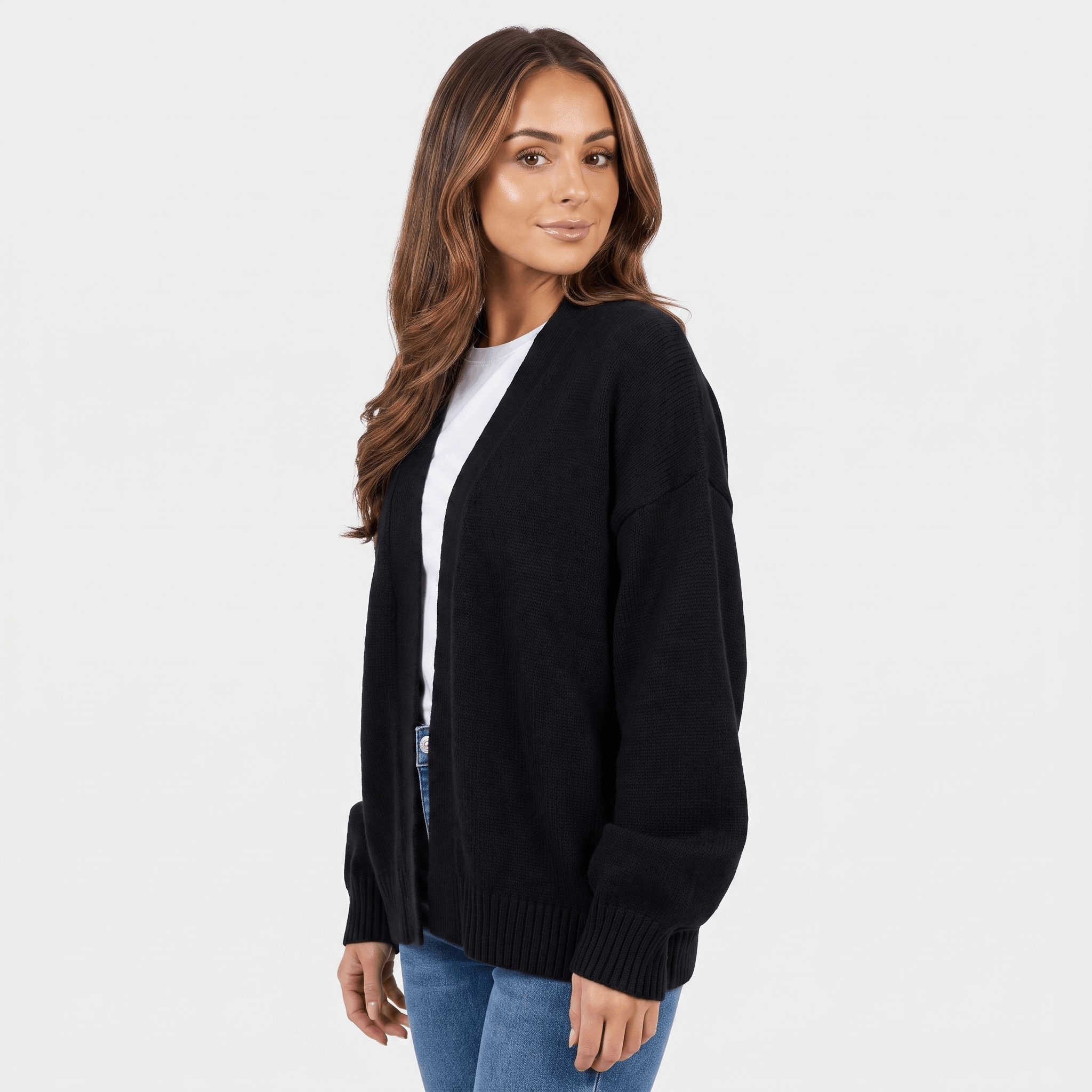 Anna Chunky Knit Cardigan – Open-Front Dropped-Shoulder Relaxed-Fit Knitwear