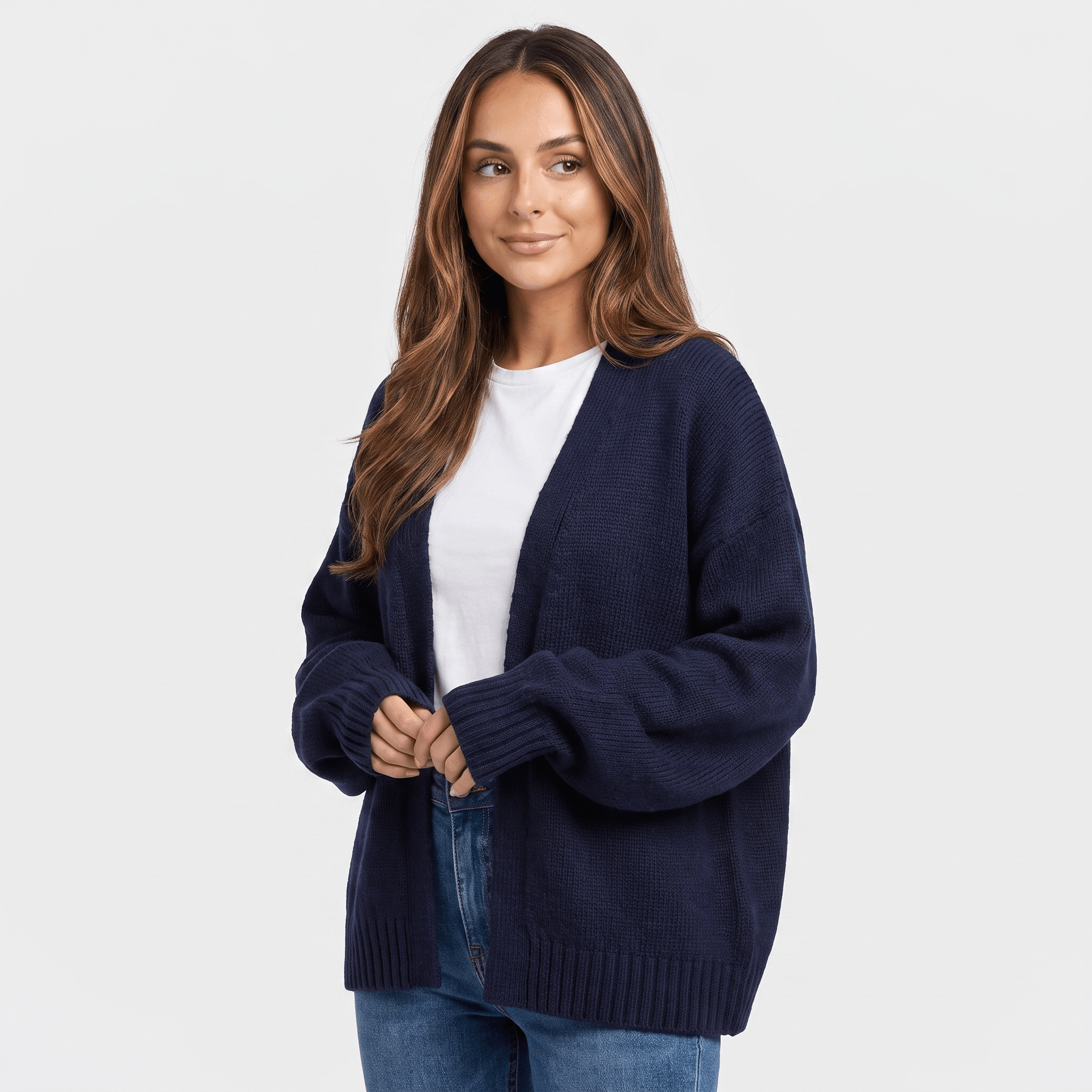 Anna Chunky Knit Cardigan – Open-Front Dropped-Shoulder Relaxed-Fit Knitwear
