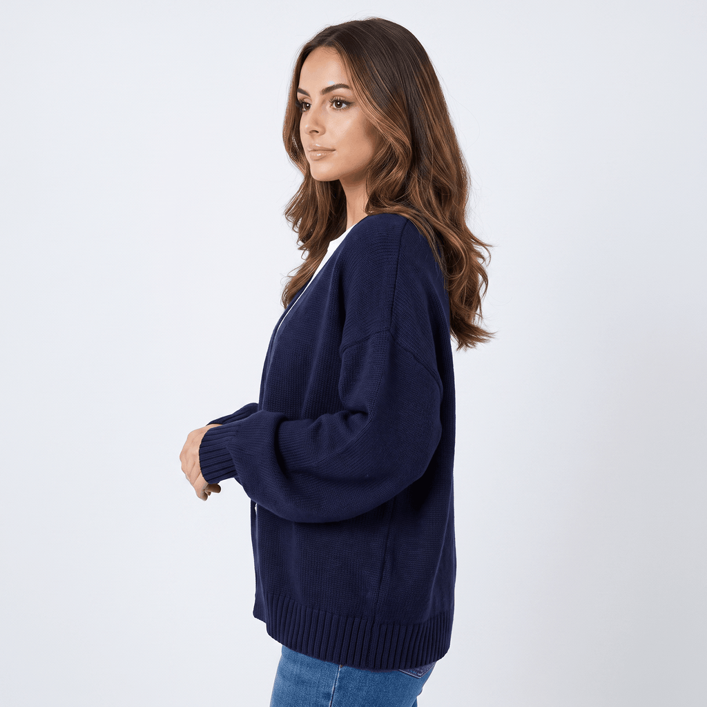 Anna Chunky Knit Cardigan – Open-Front Dropped-Shoulder Relaxed-Fit Knitwear