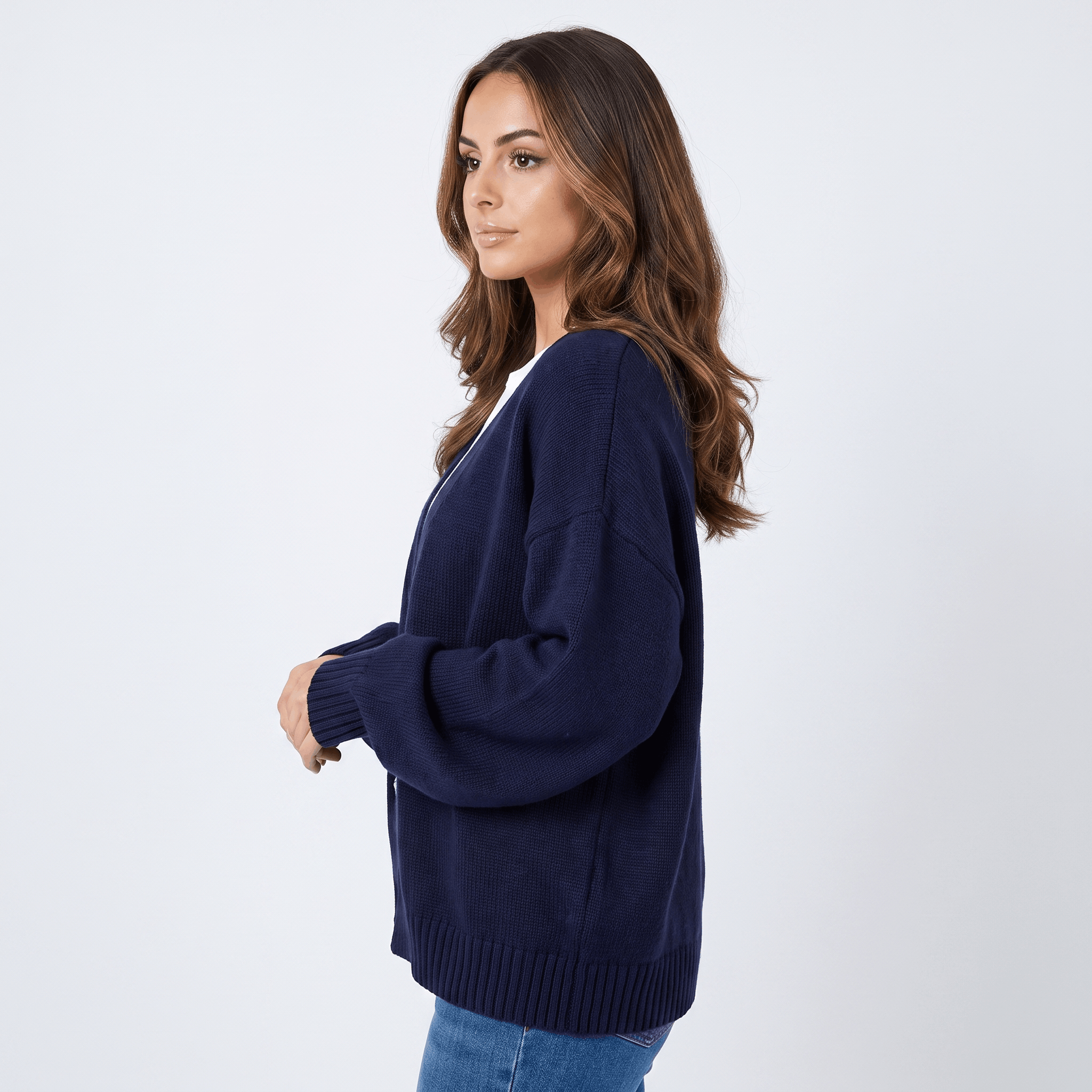 Anna Chunky Knit Cardigan – Open-Front Dropped-Shoulder Relaxed-Fit Knitwear