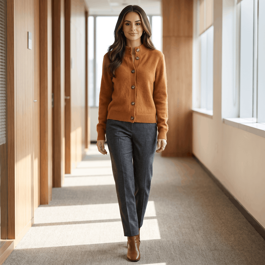 Shaina Soft Wool-Blend Cardigan – Mock-Neck Button-Front Relaxed-Fit Knitwear