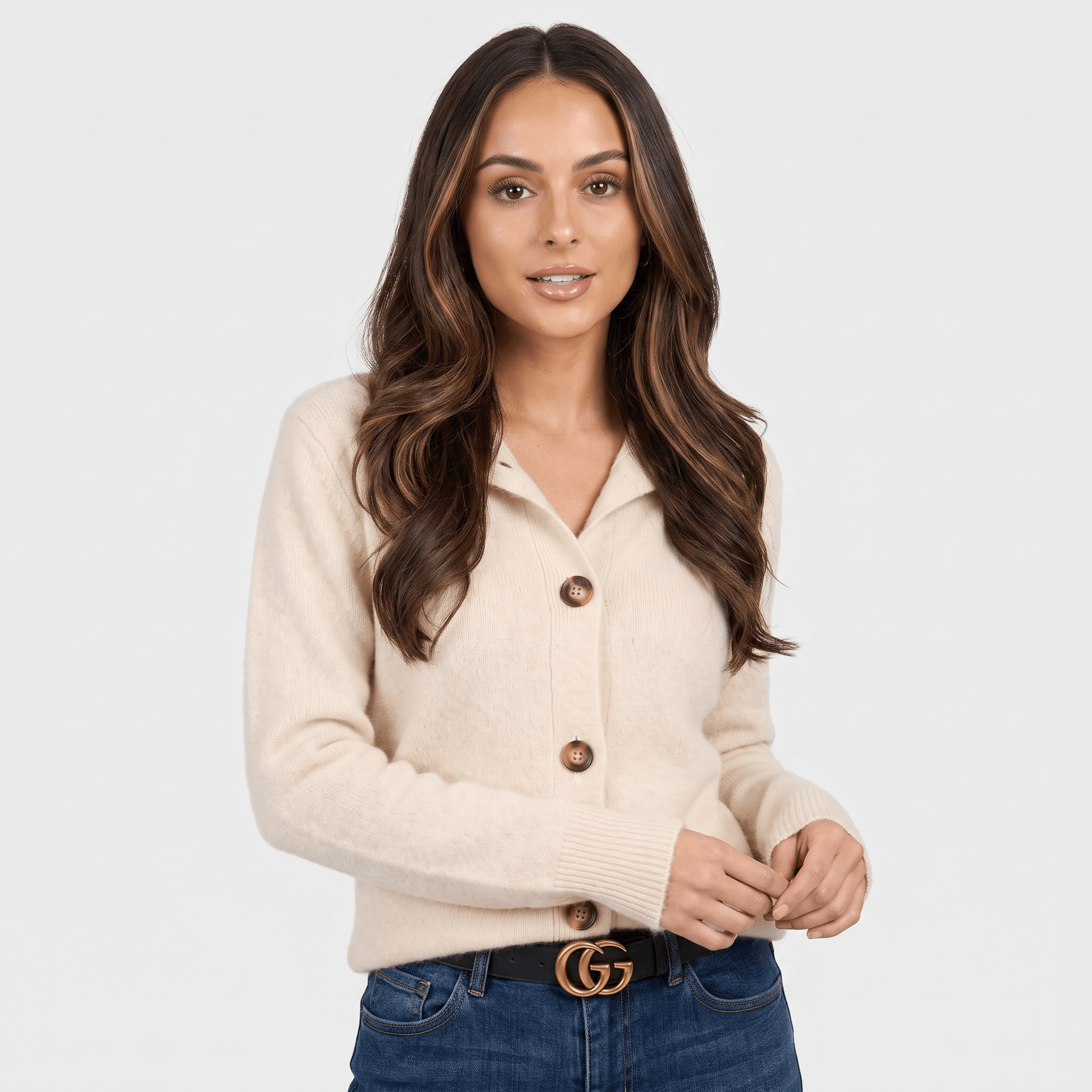 Shaina Soft Wool-Blend Cardigan – Mock-Neck Button-Front Relaxed-Fit Knitwear