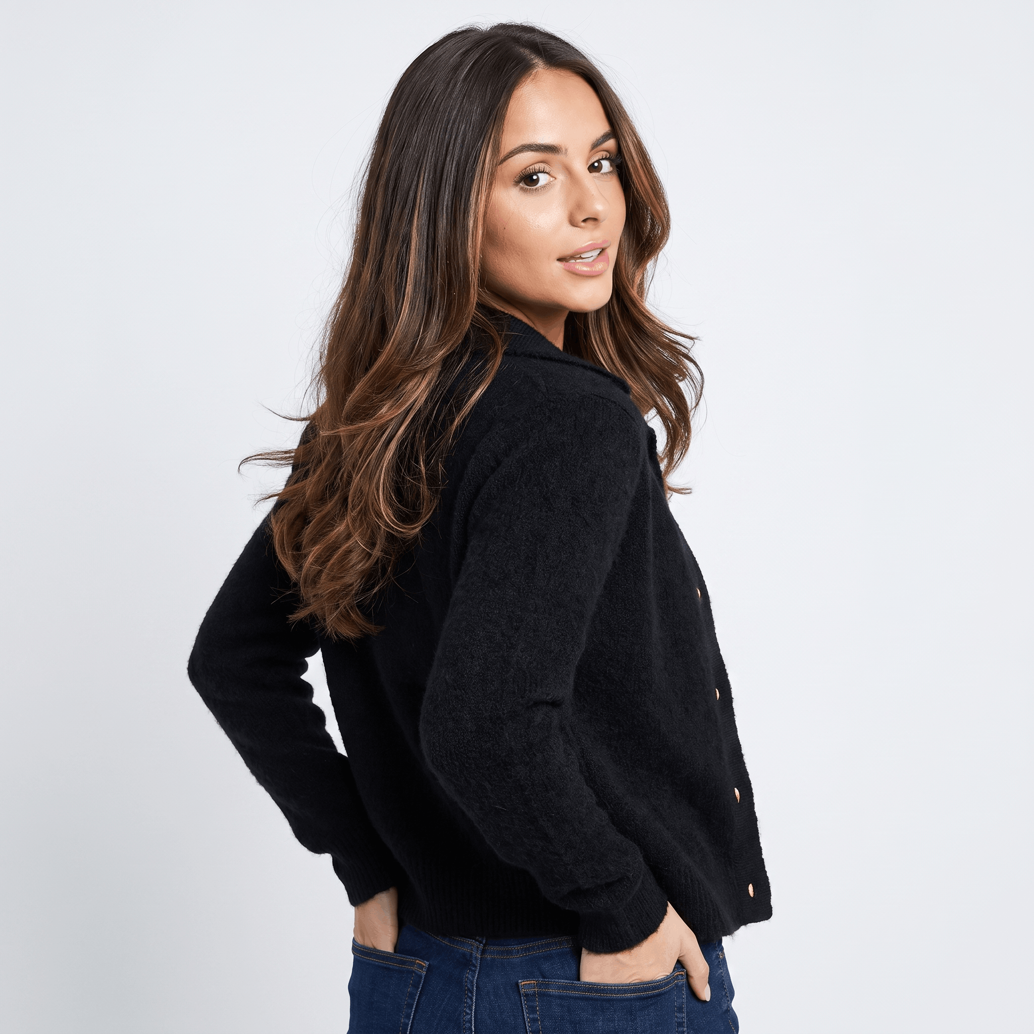 Shaina Soft Wool-Blend Cardigan – Mock-Neck Button-Front Relaxed-Fit Knitwear