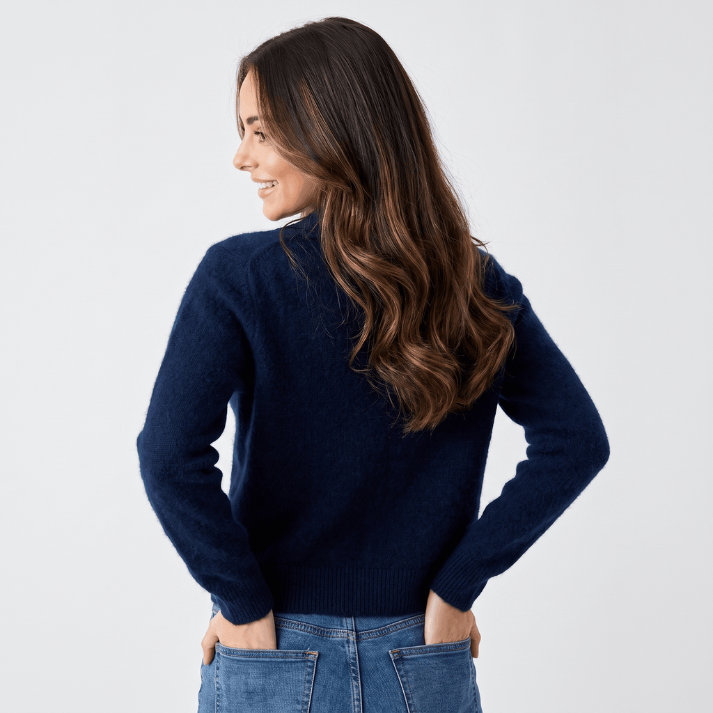 Shaina Soft Wool-Blend Cardigan – Mock-Neck Button-Front Relaxed-Fit Knitwear
