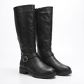 Emilia Leather Knee-High Boots – Buckle-Strap Side-Zip Lug-Sole Footwear