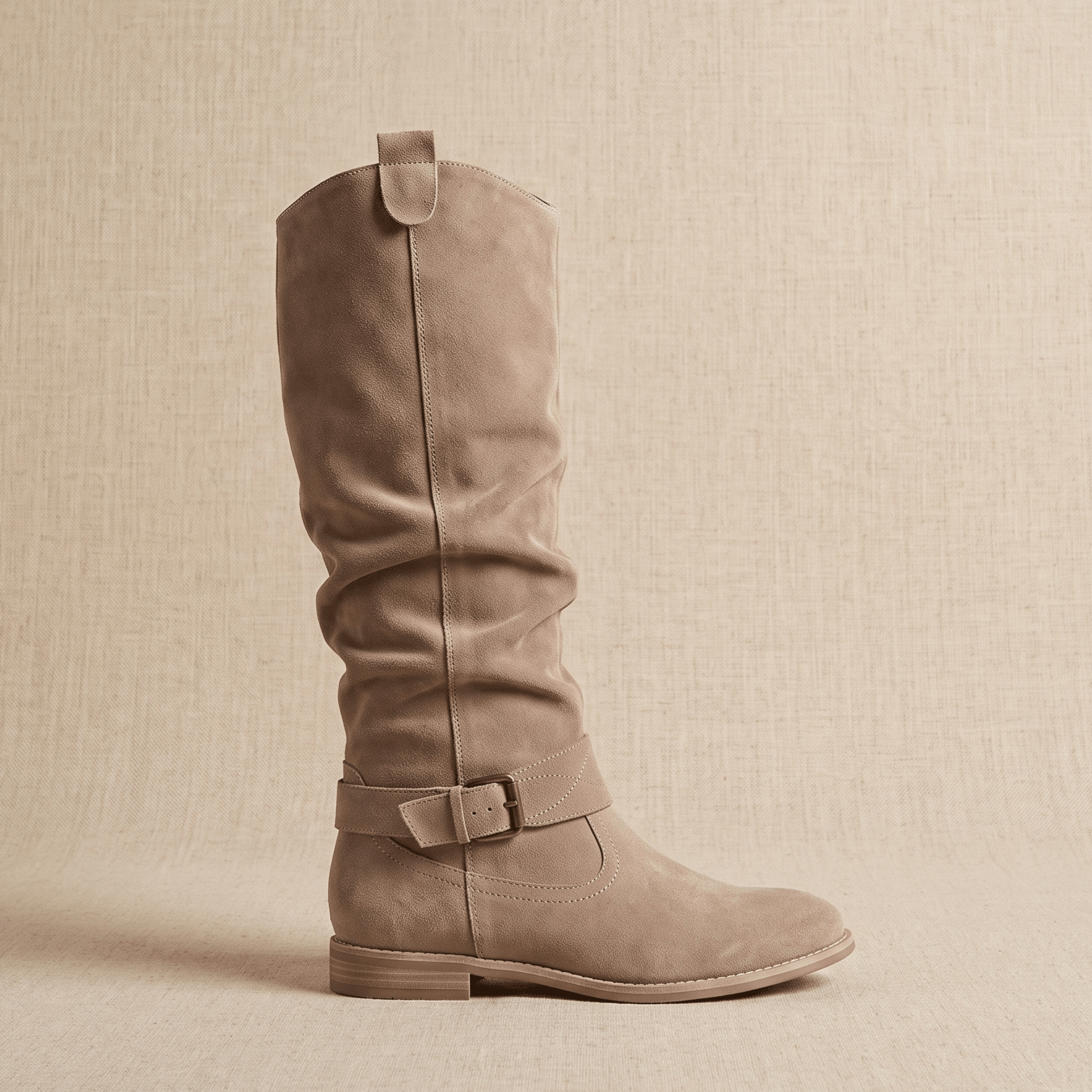 Aria Slouch-Shaft Knee-High Boots – Flat-Heel Adjustable-Strap Lined Footwear
