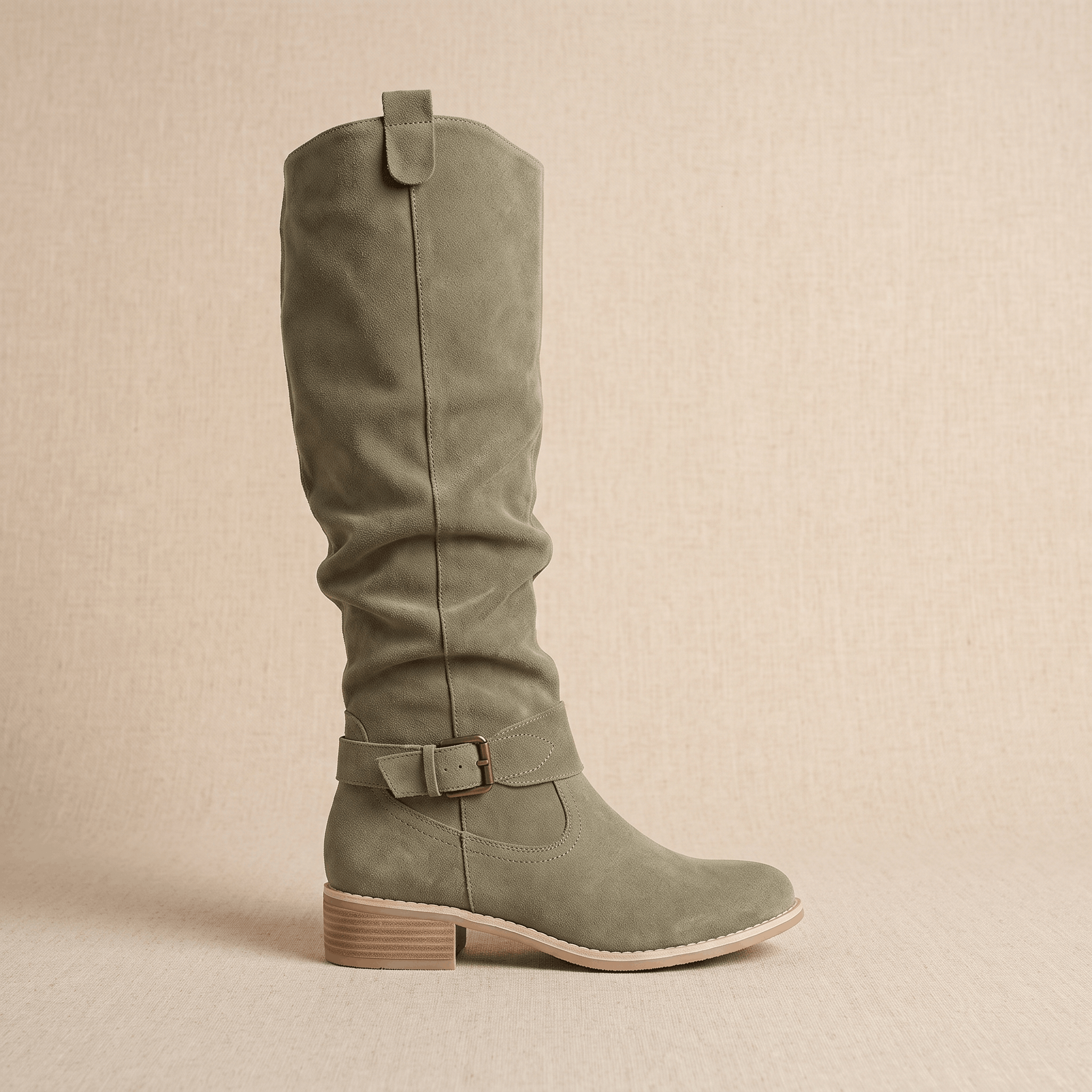 Aria Slouch-Shaft Knee-High Boots – Flat-Heel Adjustable-Strap Lined Footwear