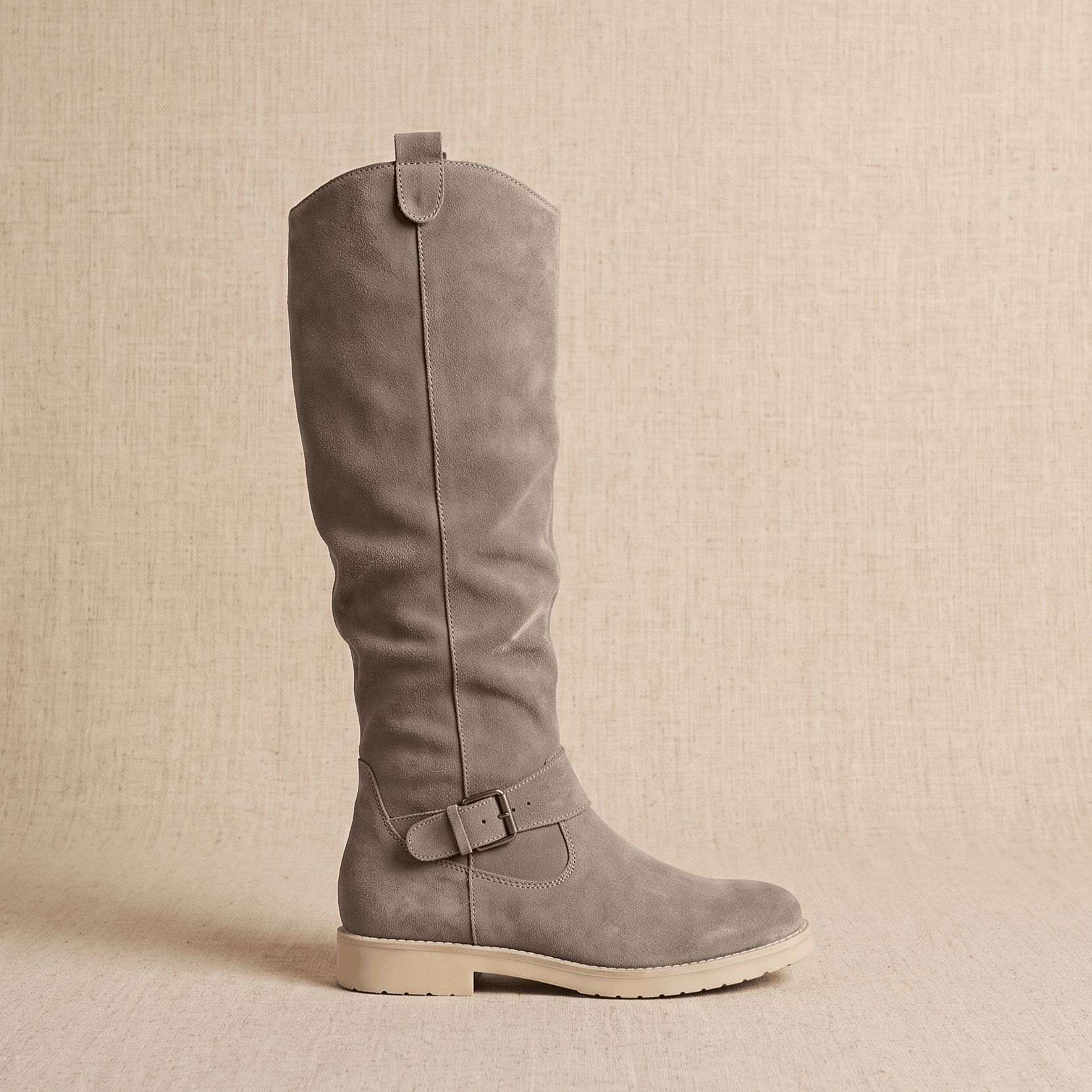 Aria Slouch-Shaft Knee-High Boots – Flat-Heel Adjustable-Strap Lined Footwear