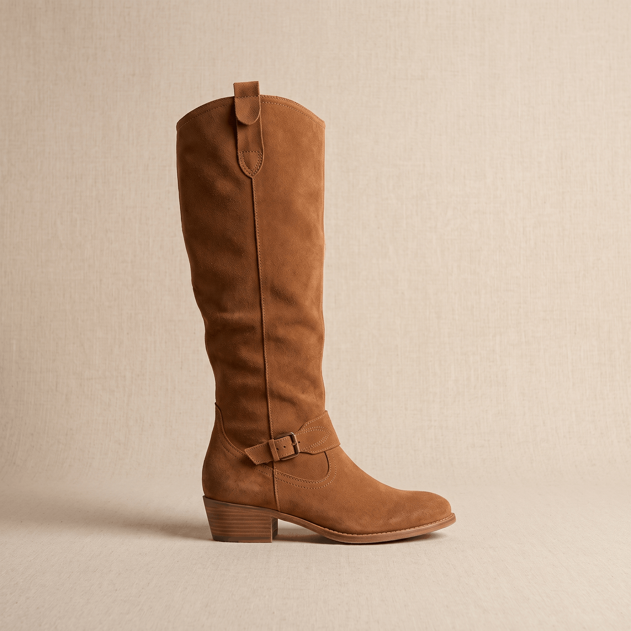 Aria Slouch-Shaft Knee-High Boots – Flat-Heel Adjustable-Strap Lined Footwear