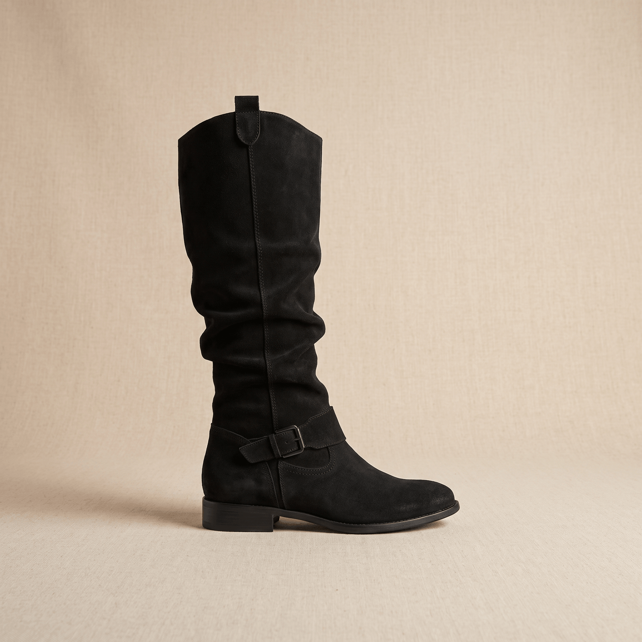 Aria Slouch-Shaft Knee-High Boots – Flat-Heel Adjustable-Strap Lined Footwear