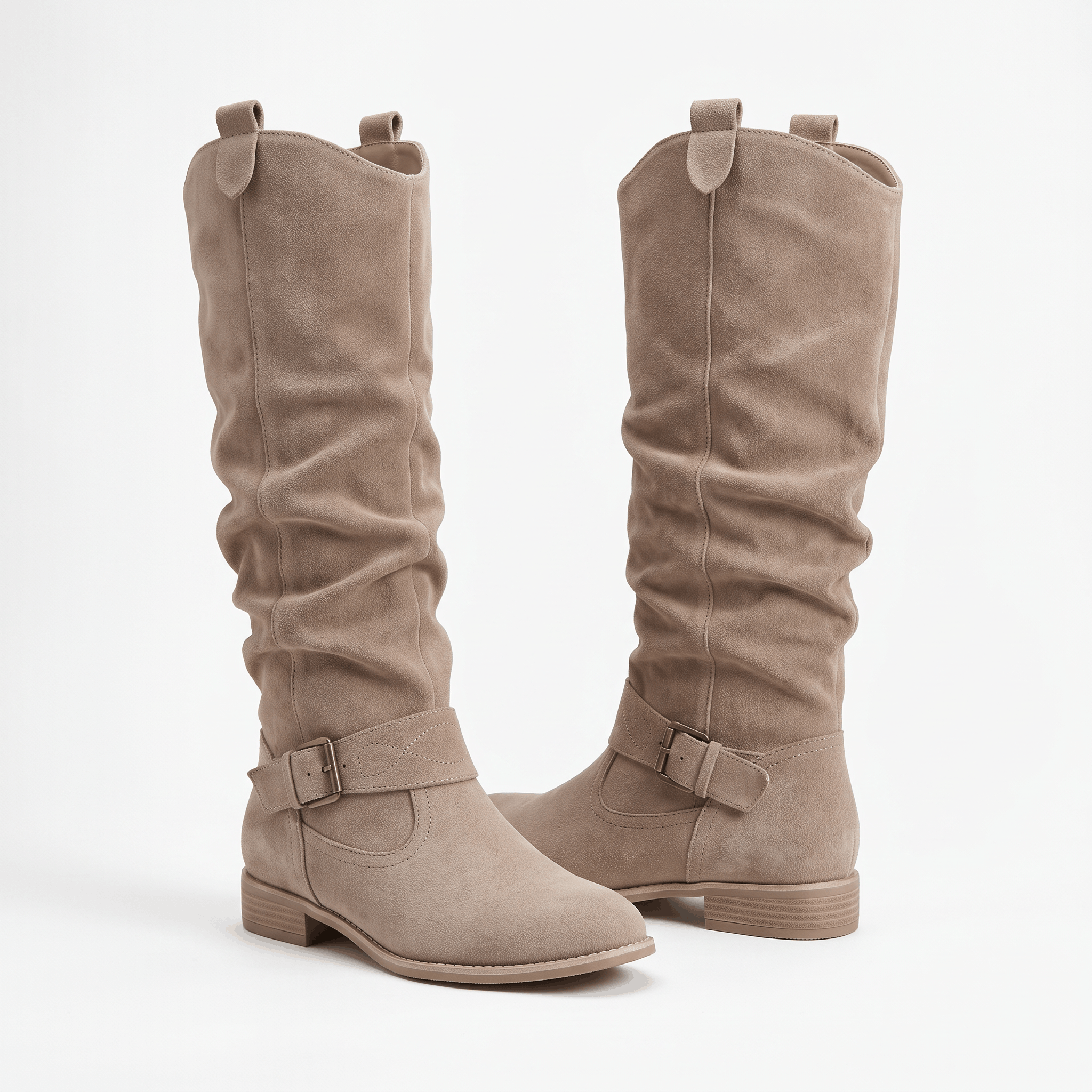 Aria Slouch-Shaft Knee-High Boots – Flat-Heel Adjustable-Strap Lined Footwear