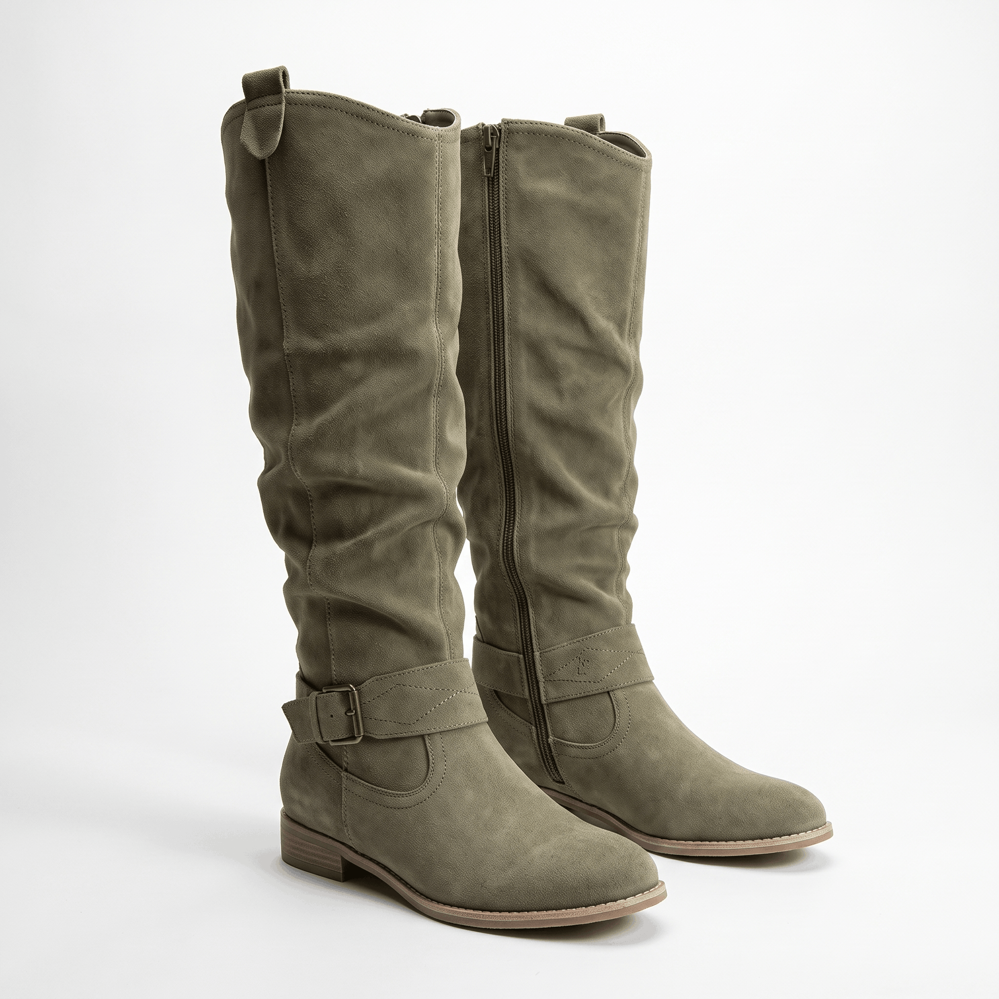 Aria Slouch-Shaft Knee-High Boots – Flat-Heel Adjustable-Strap Lined Footwear