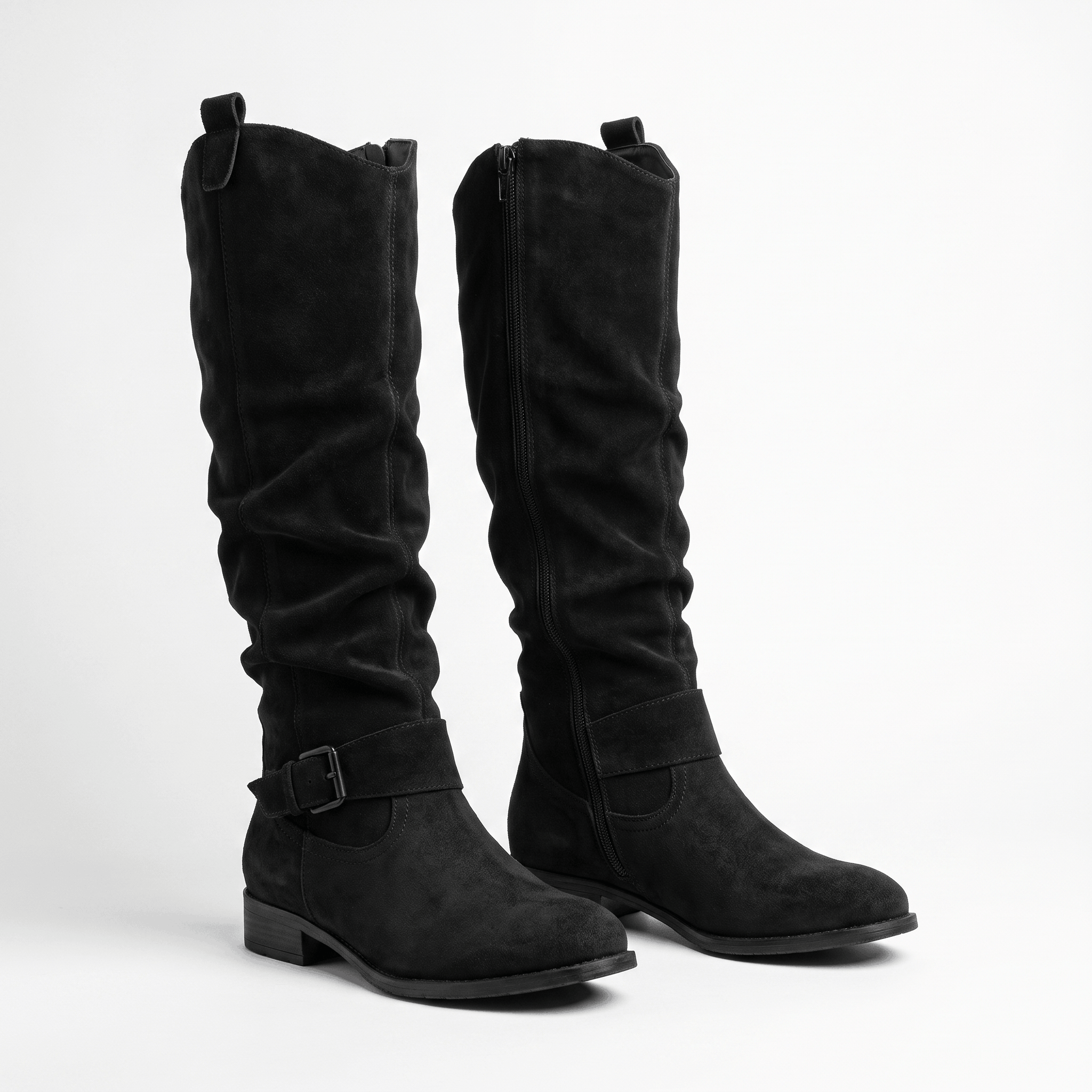 Aria Slouch-Shaft Knee-High Boots – Flat-Heel Adjustable-Strap Lined Footwear