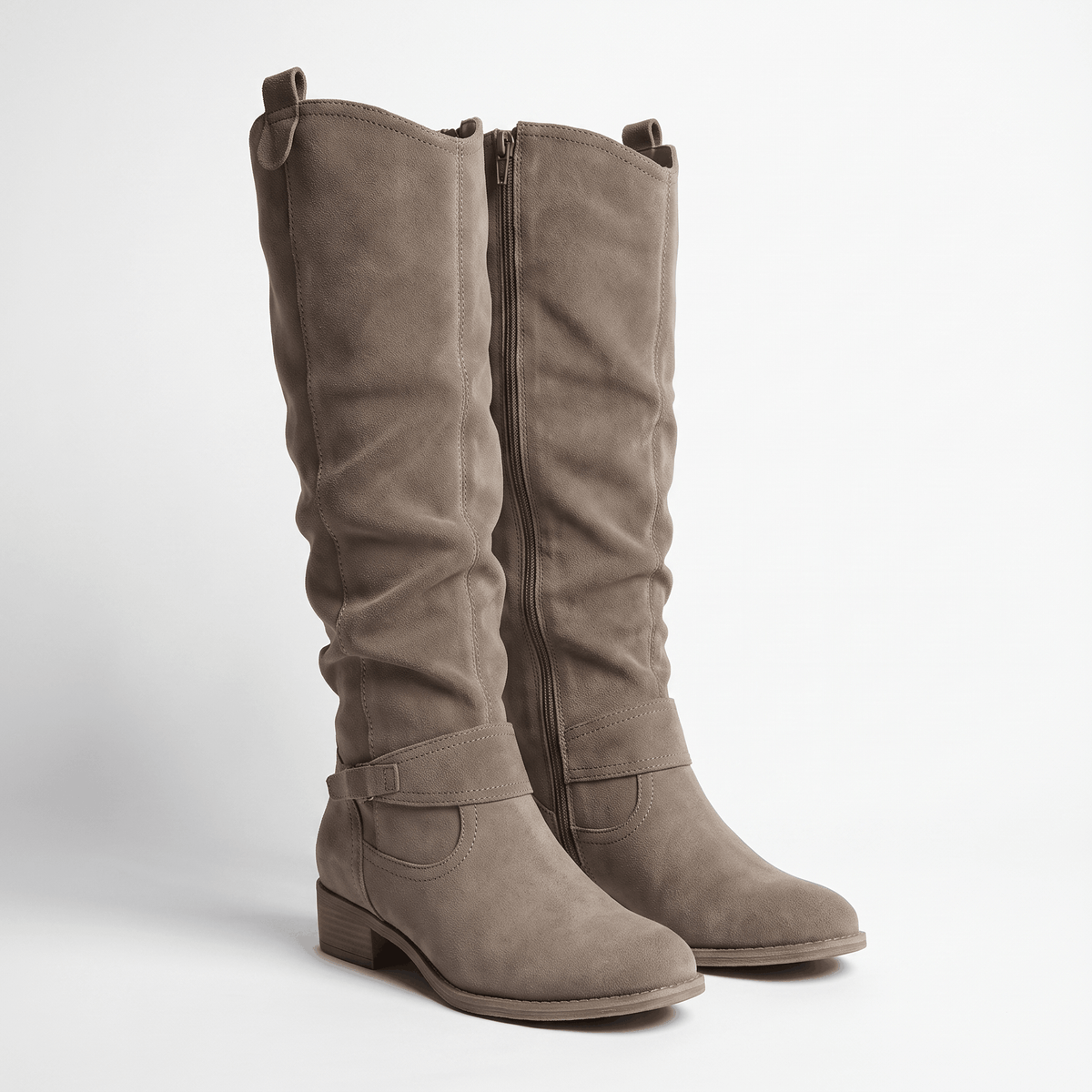 Aria Slouch-Shaft Knee-High Boots – Flat-Heel Adjustable-Strap Lined Footwear