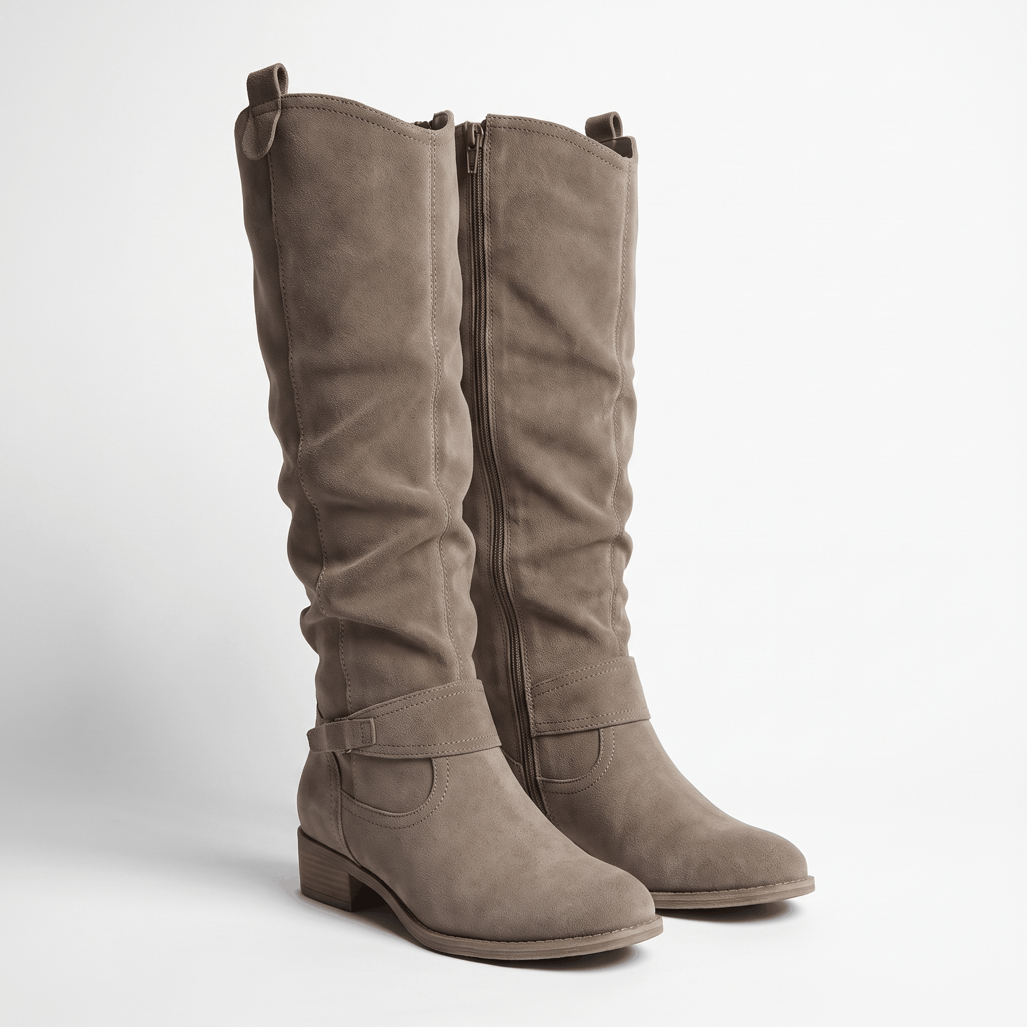 Aria Slouch-Shaft Knee-High Boots – Flat-Heel Adjustable-Strap Lined Footwear