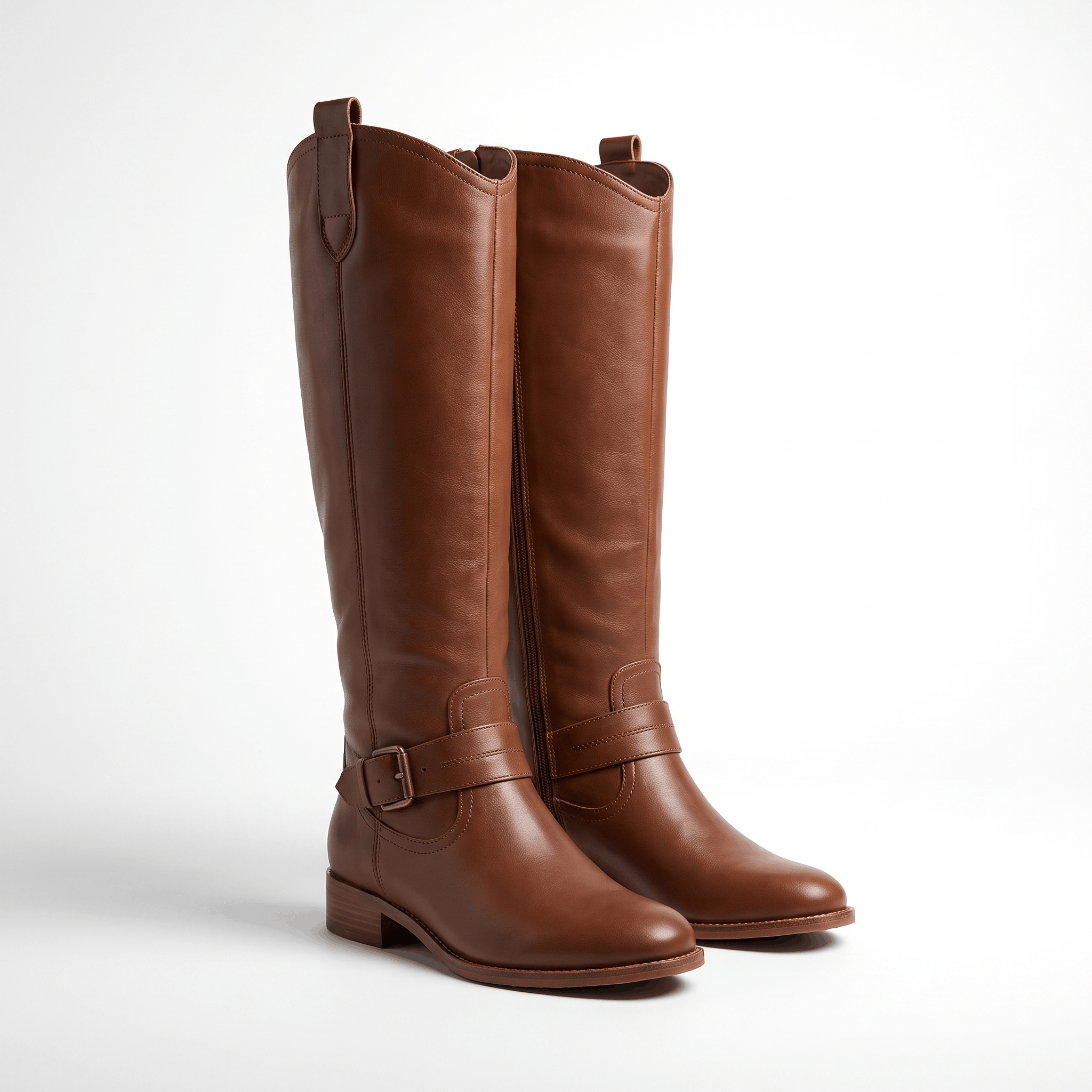 Aria Slouch-Shaft Knee-High Boots – Flat-Heel Adjustable-Strap Lined Footwear