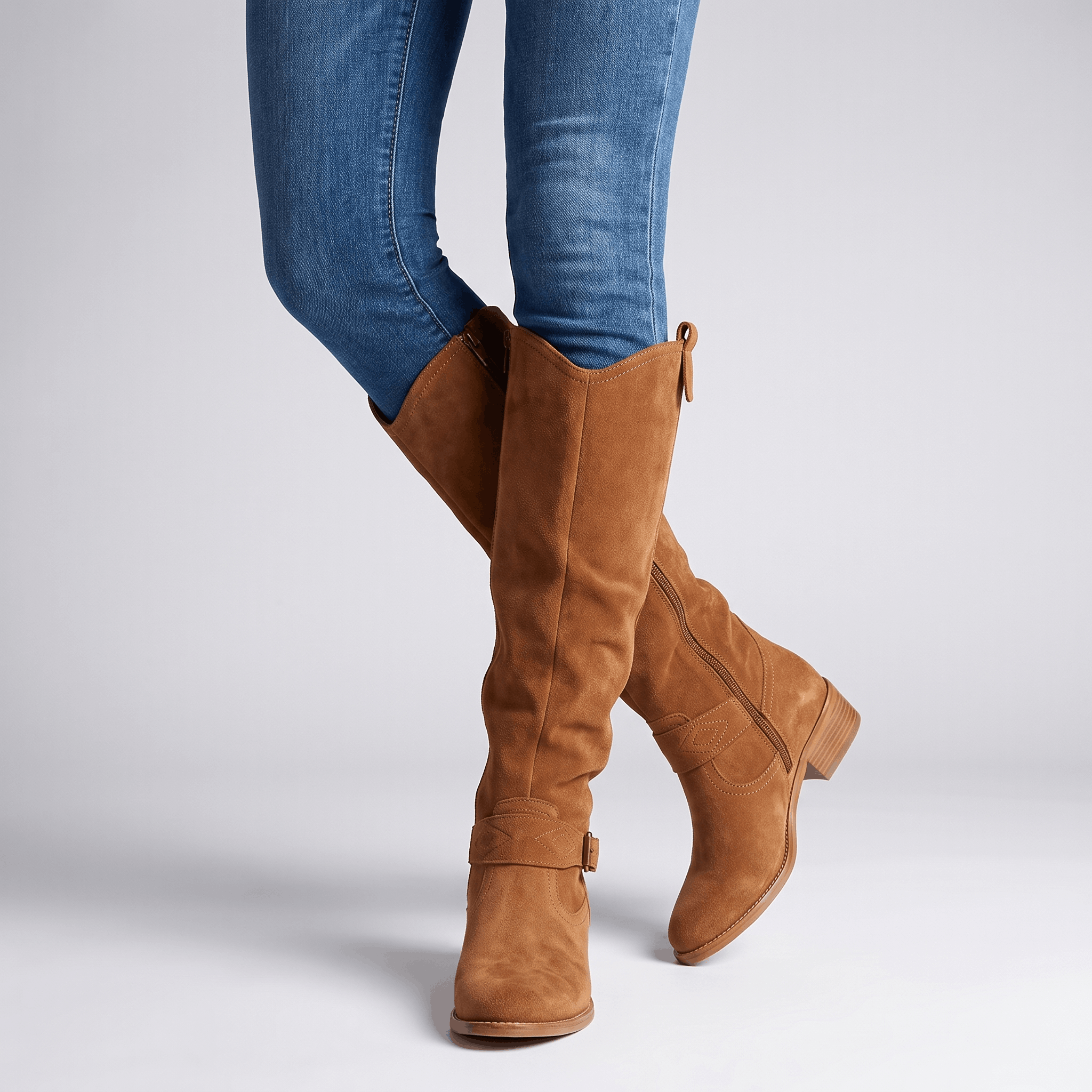 Aria Slouch-Shaft Knee-High Boots – Flat-Heel Adjustable-Strap Lined Footwear