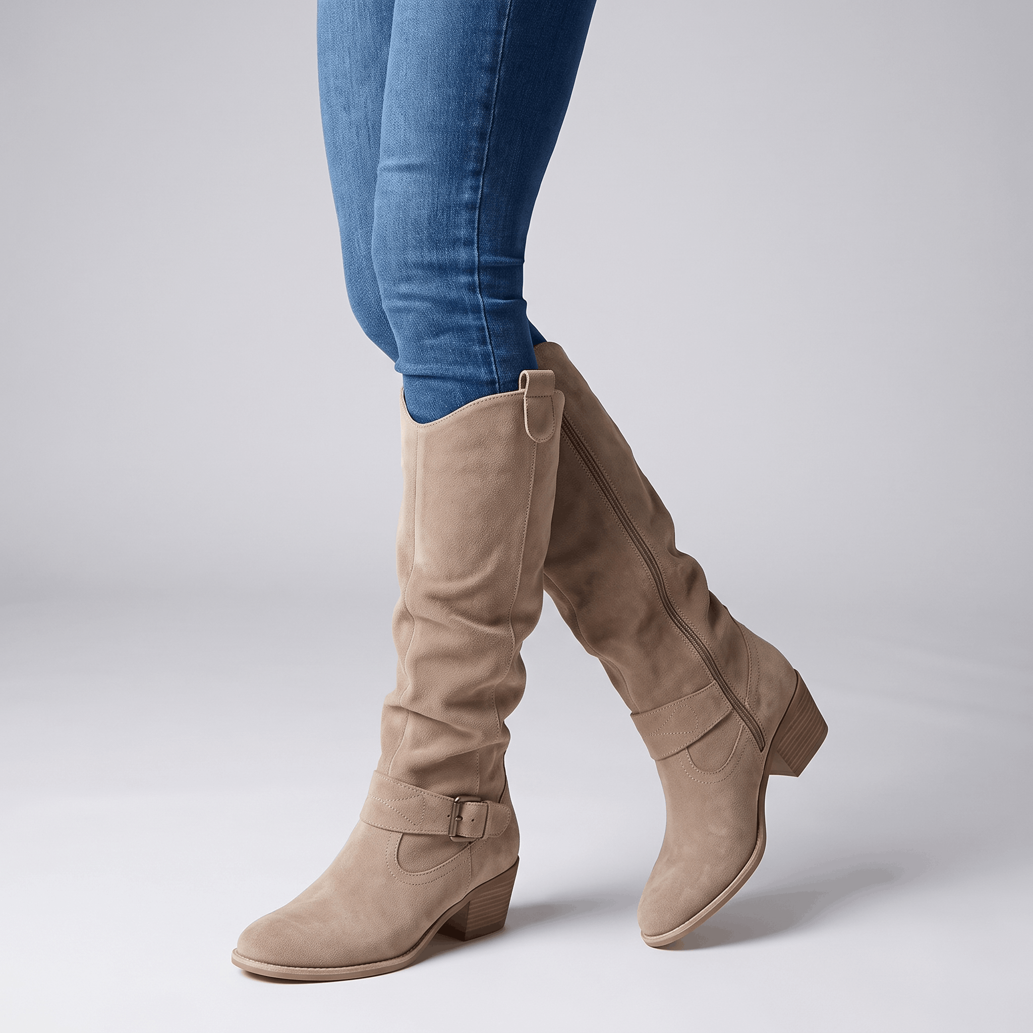 Aria Slouch-Shaft Knee-High Boots – Flat-Heel Adjustable-Strap Lined Footwear