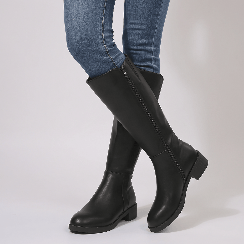 Silvia Leather Knee-High Boots – Block-Heel Rounded-Toe Everyday Footwear