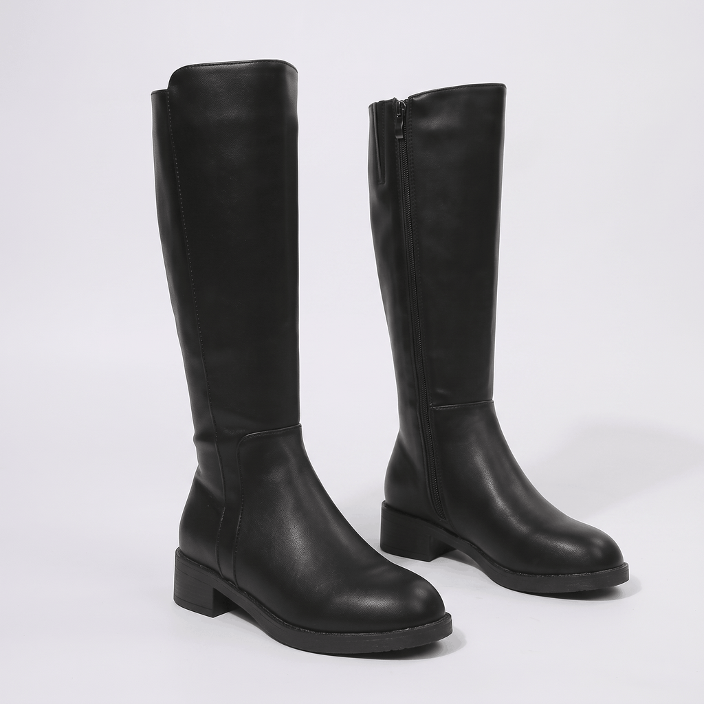 Silvia Leather Knee-High Boots – Block-Heel Rounded-Toe Everyday Footwear