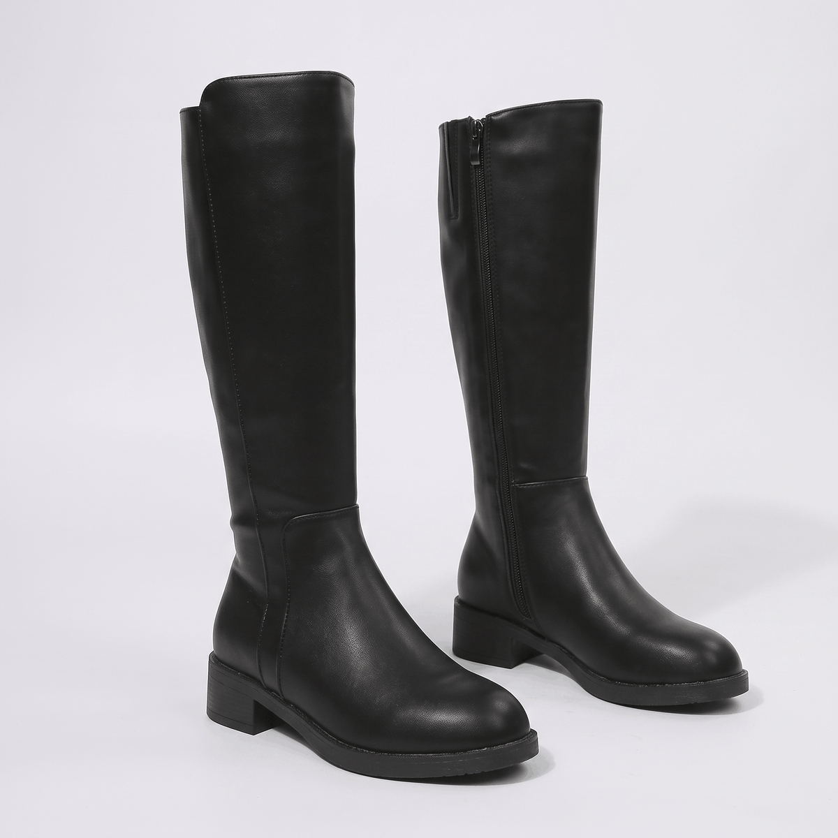 Silvia Leather Knee-High Boots – Block-Heel Rounded-Toe Everyday Footwear