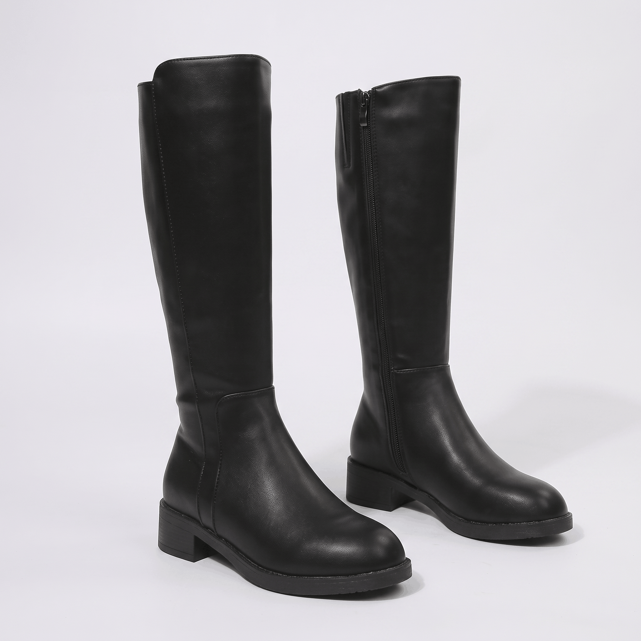 Silvia Leather Knee-High Boots – Block-Heel Rounded-Toe Everyday Footwear