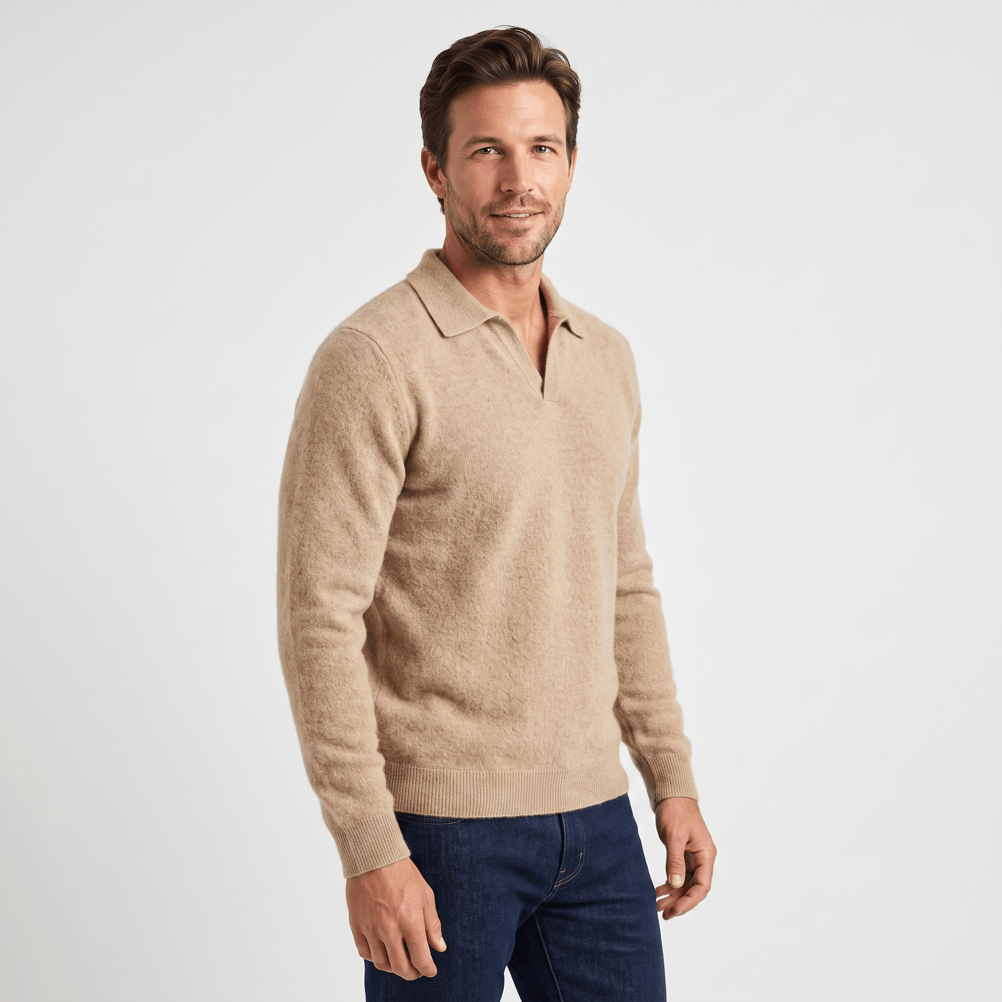 Lorenzo Brushed Merino Wool Polo – Open-Collar Slim-Fit Layering Knitwear