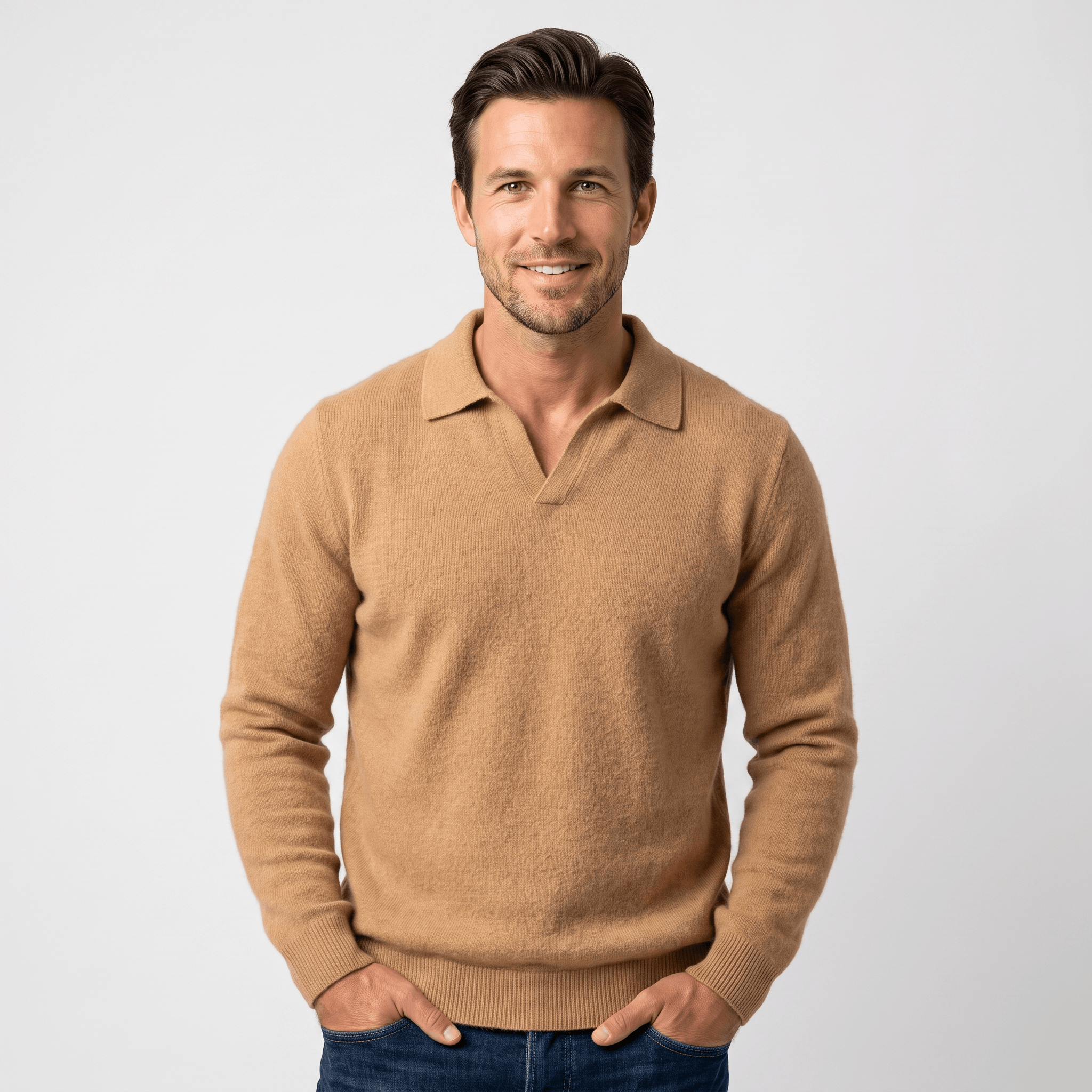 Lorenzo Brushed Merino Wool Polo – Open-Collar Slim-Fit Layering Knitwear