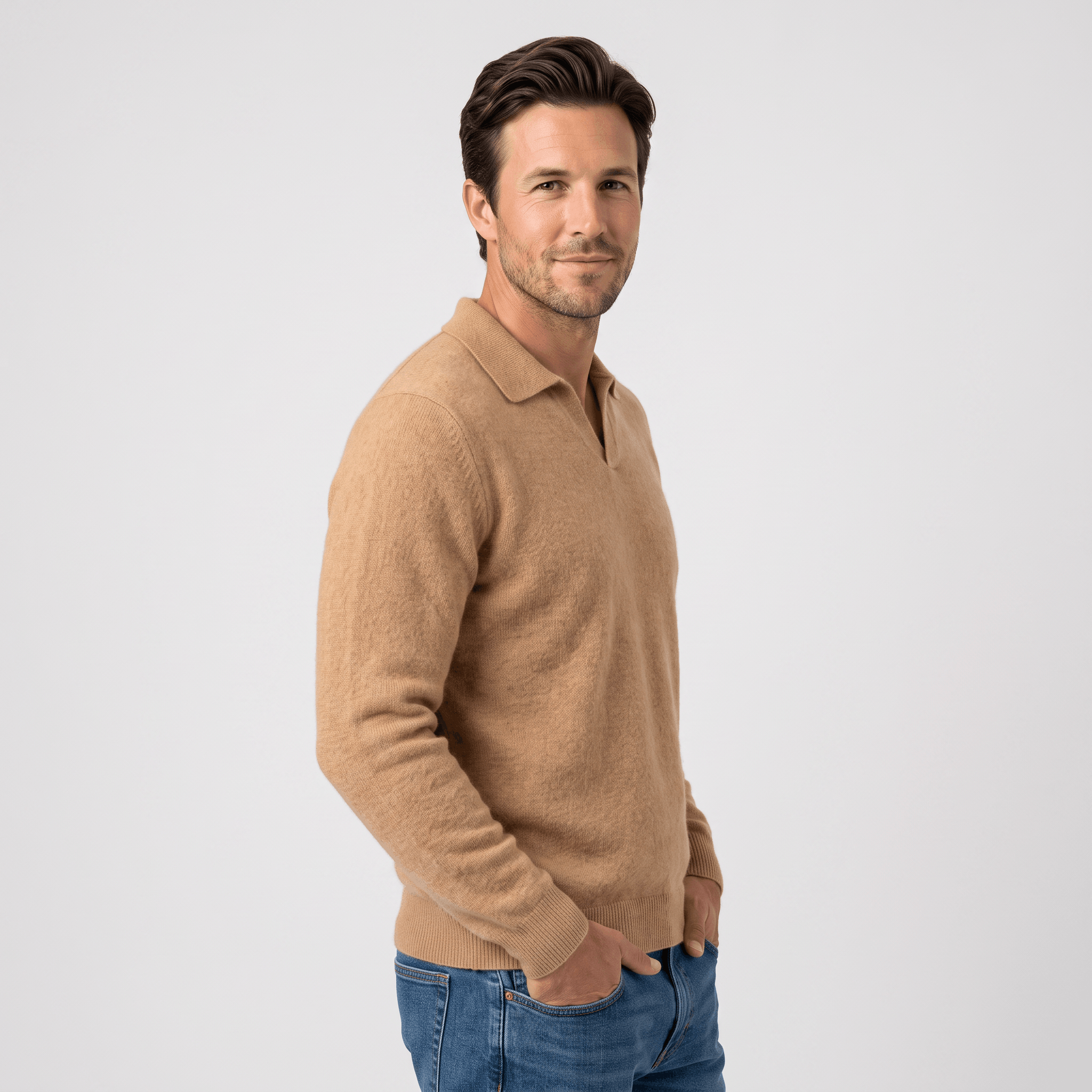 Lorenzo Brushed Merino Wool Polo – Open-Collar Slim-Fit Layering Knitwear