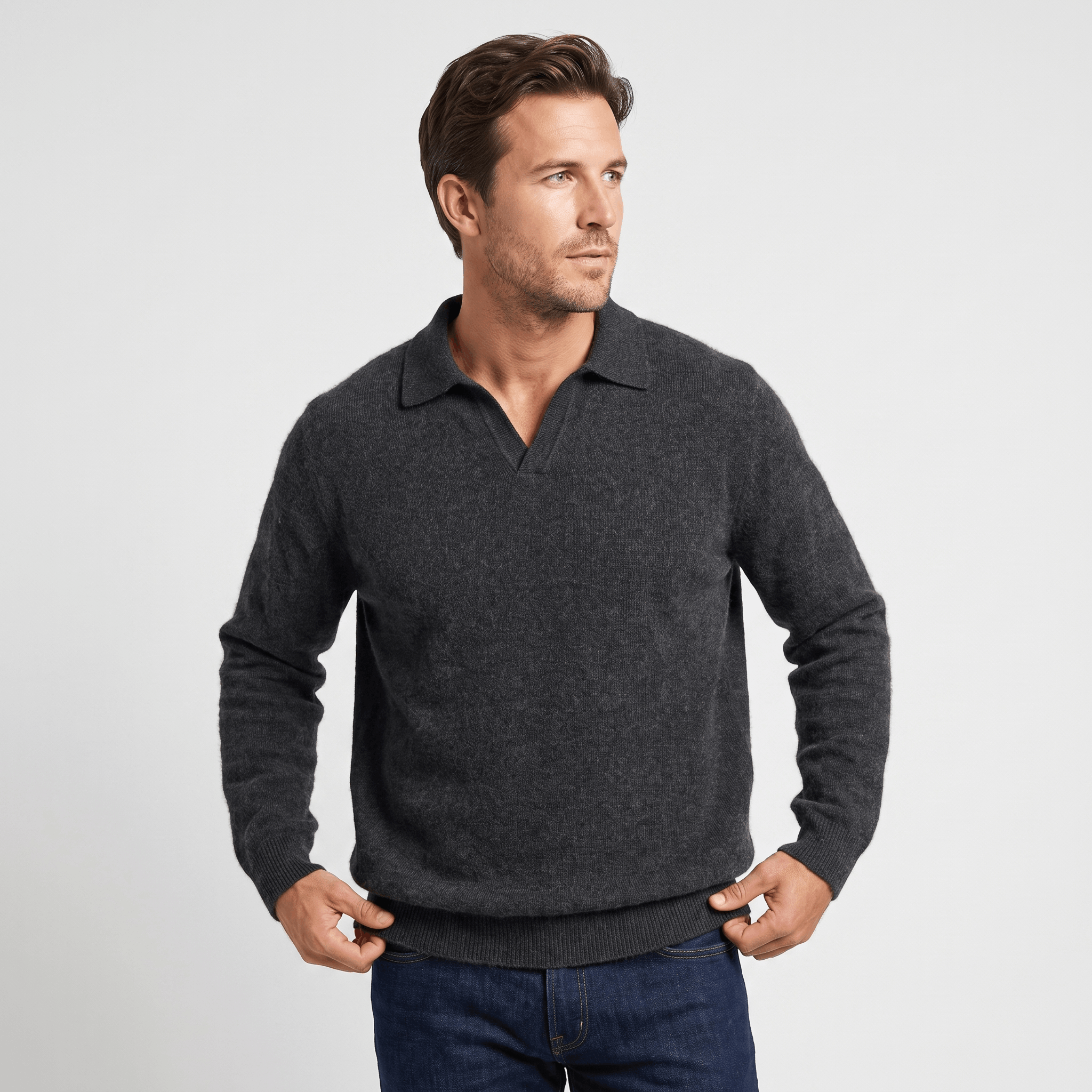 Lorenzo Brushed Merino Wool Polo – Open-Collar Slim-Fit Layering Knitwear