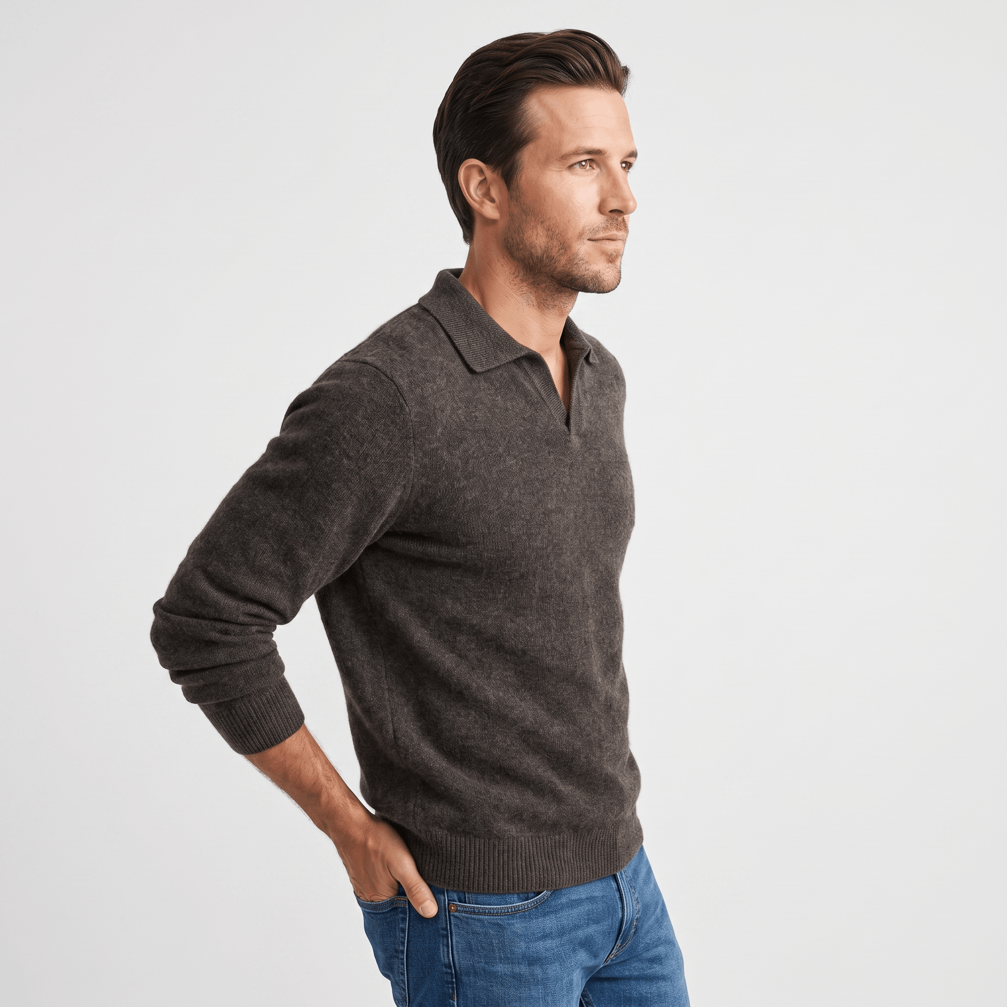 Lorenzo Brushed Merino Wool Polo – Open-Collar Slim-Fit Layering Knitwear
