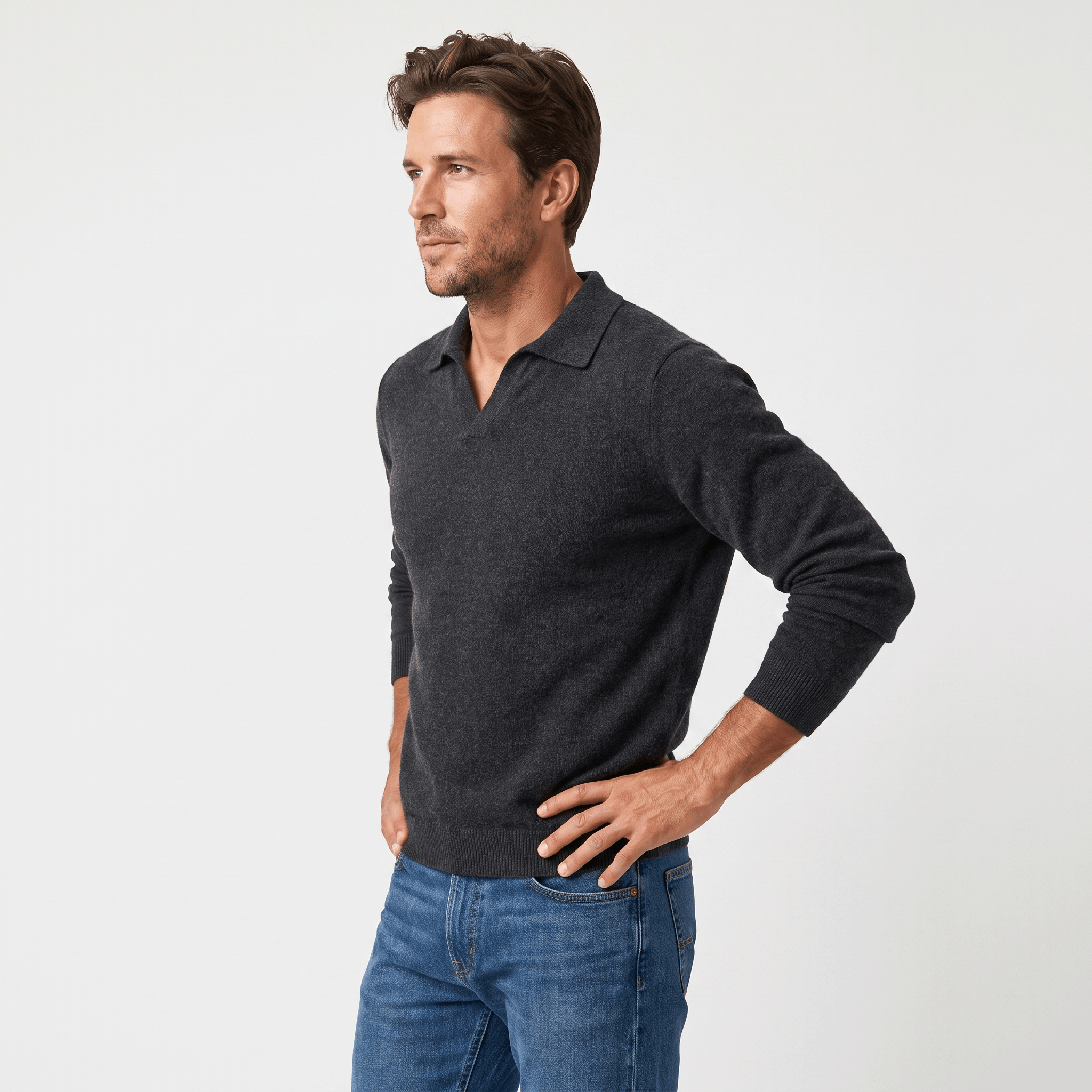 Lorenzo Brushed Merino Wool Polo – Open-Collar Slim-Fit Layering Knitwear