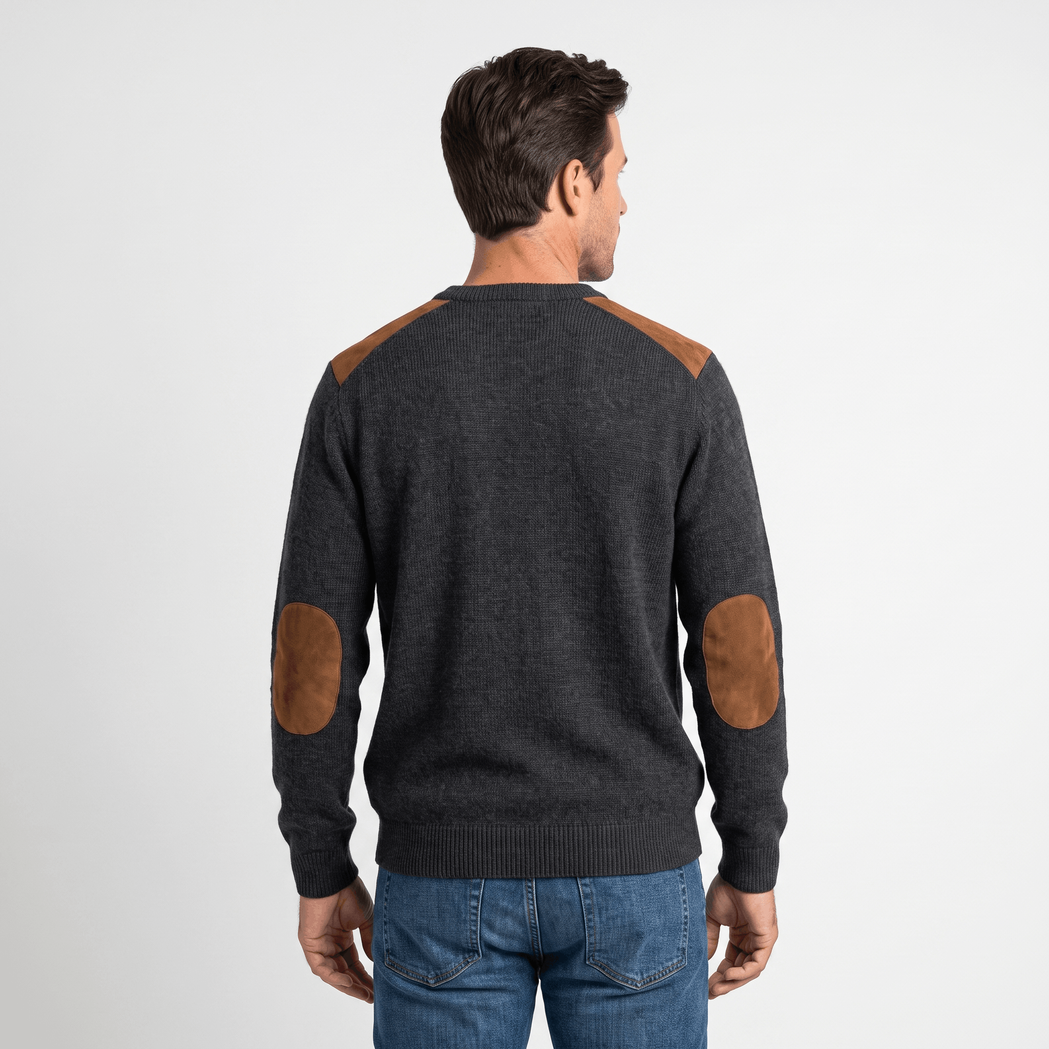 Mauro Waffle-Knit Sweater – Suede Elbow-Patch Ribbed-Trim Everyday Pullover