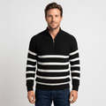 Cyrus Ribbed-Knit Half-Zip Sweater – Striped Stand-Collar Regular-Fit Pullover