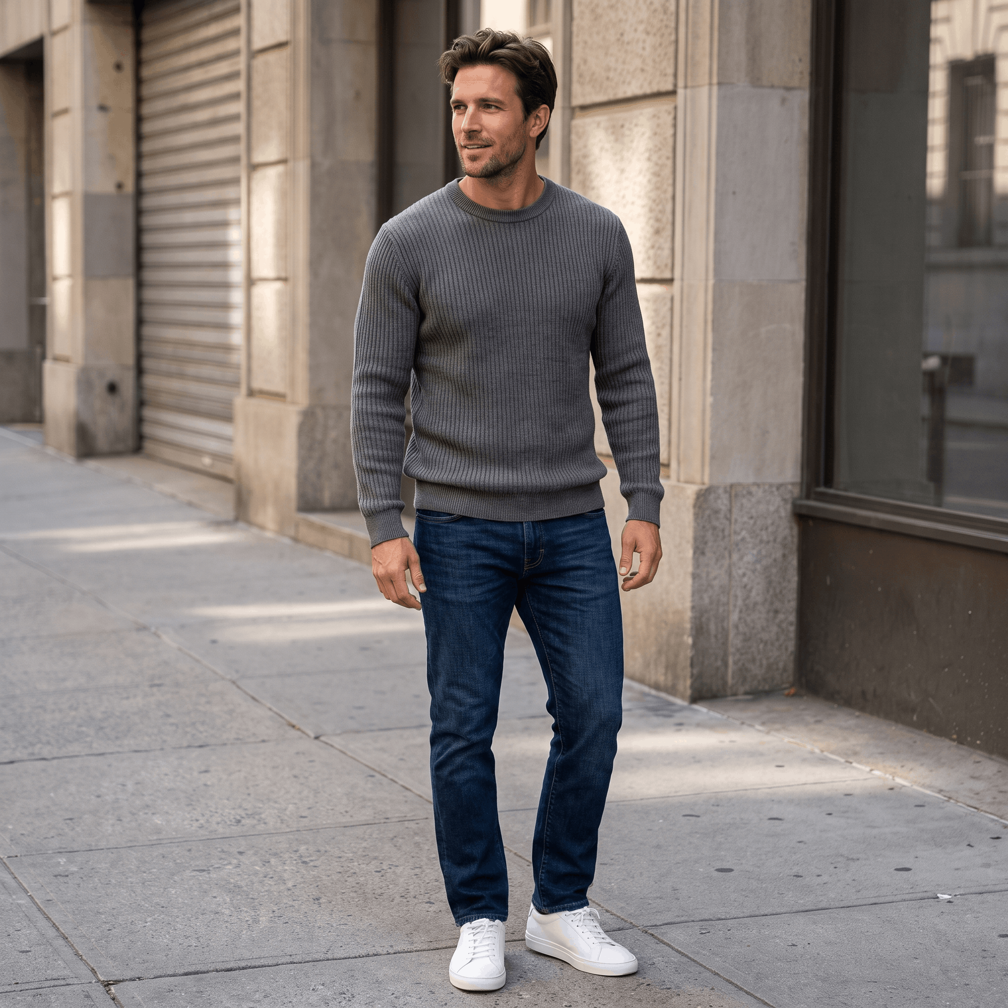 Marco Cotton-Blend Sweater – Ribbed-Texture Versatile Everyday Pullover