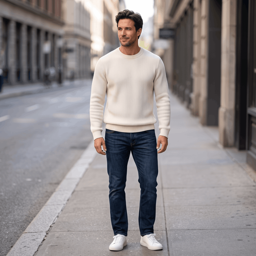 Marco Cotton-Blend Sweater – Ribbed-Texture Versatile Everyday Pullover