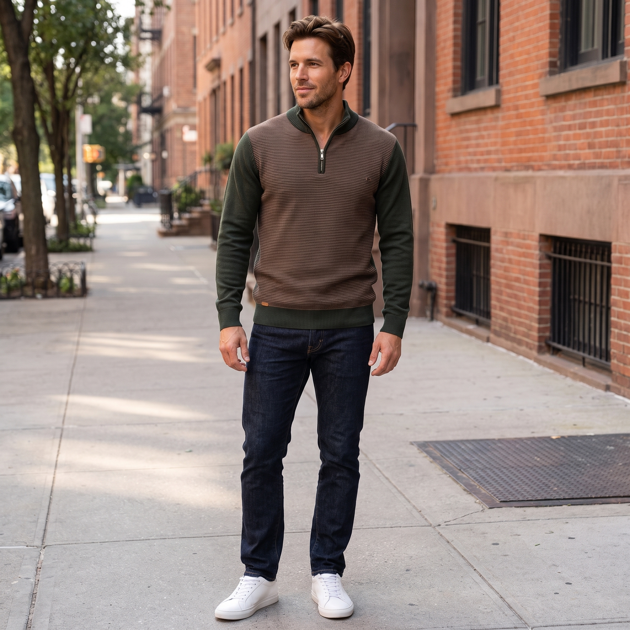 Flavio Stretch-Cotton Half-Zip Sweater – Ribbed-Collar Layering Regular-Fit Pullover