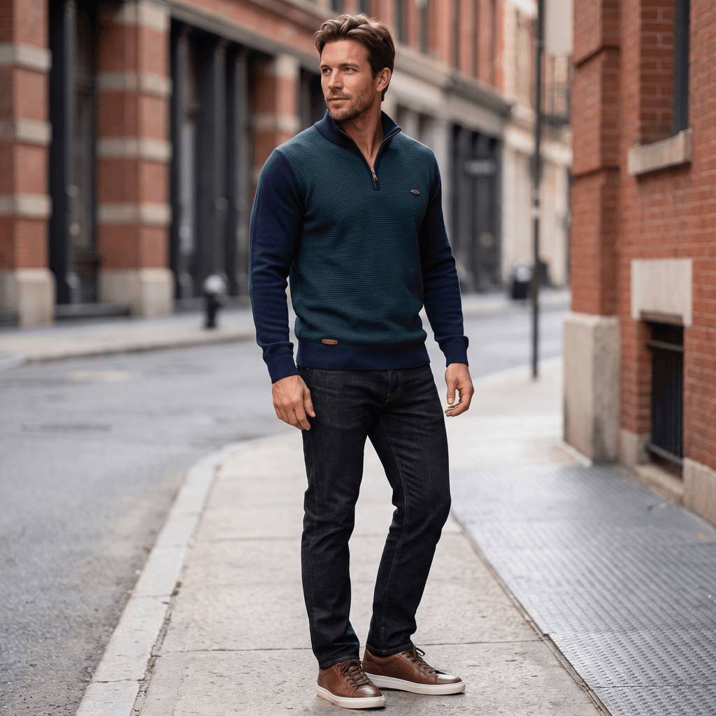 Flavio Stretch-Cotton Half-Zip Sweater – Ribbed-Collar Layering Regular-Fit Pullover