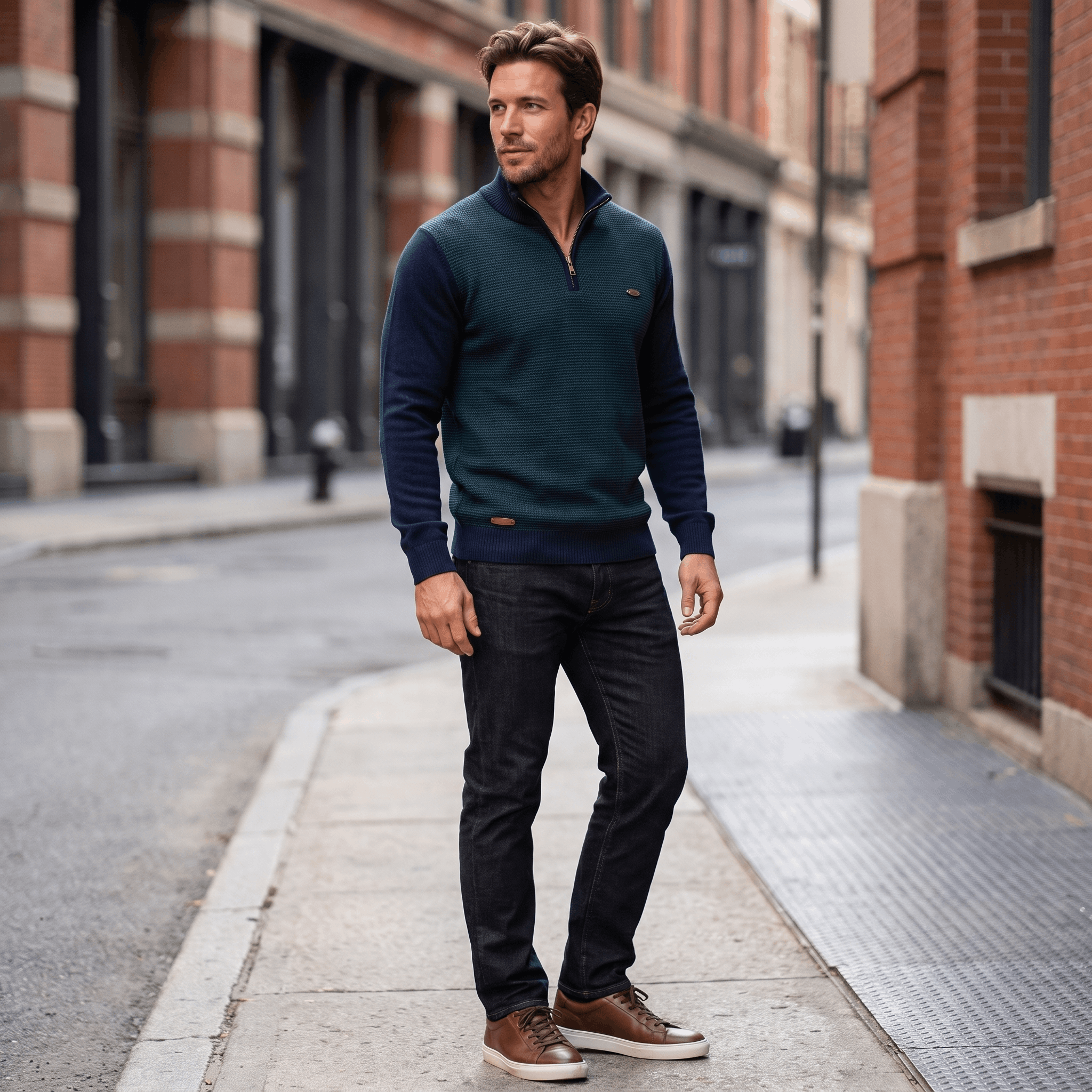 Flavio Stretch-Cotton Half-Zip Sweater – Ribbed-Collar Layering Regular-Fit Pullover