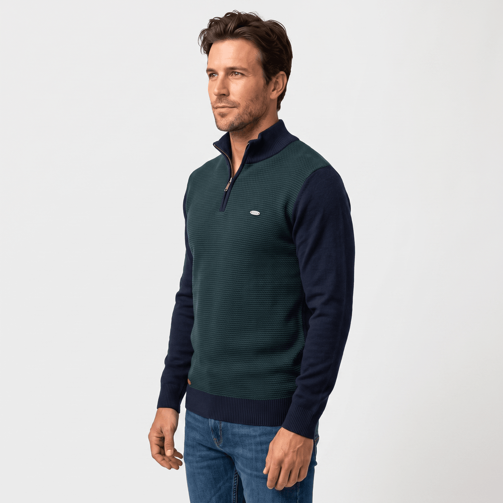 Flavio Stretch-Cotton Half-Zip Sweater – Ribbed-Collar Layering Regular-Fit Pullover